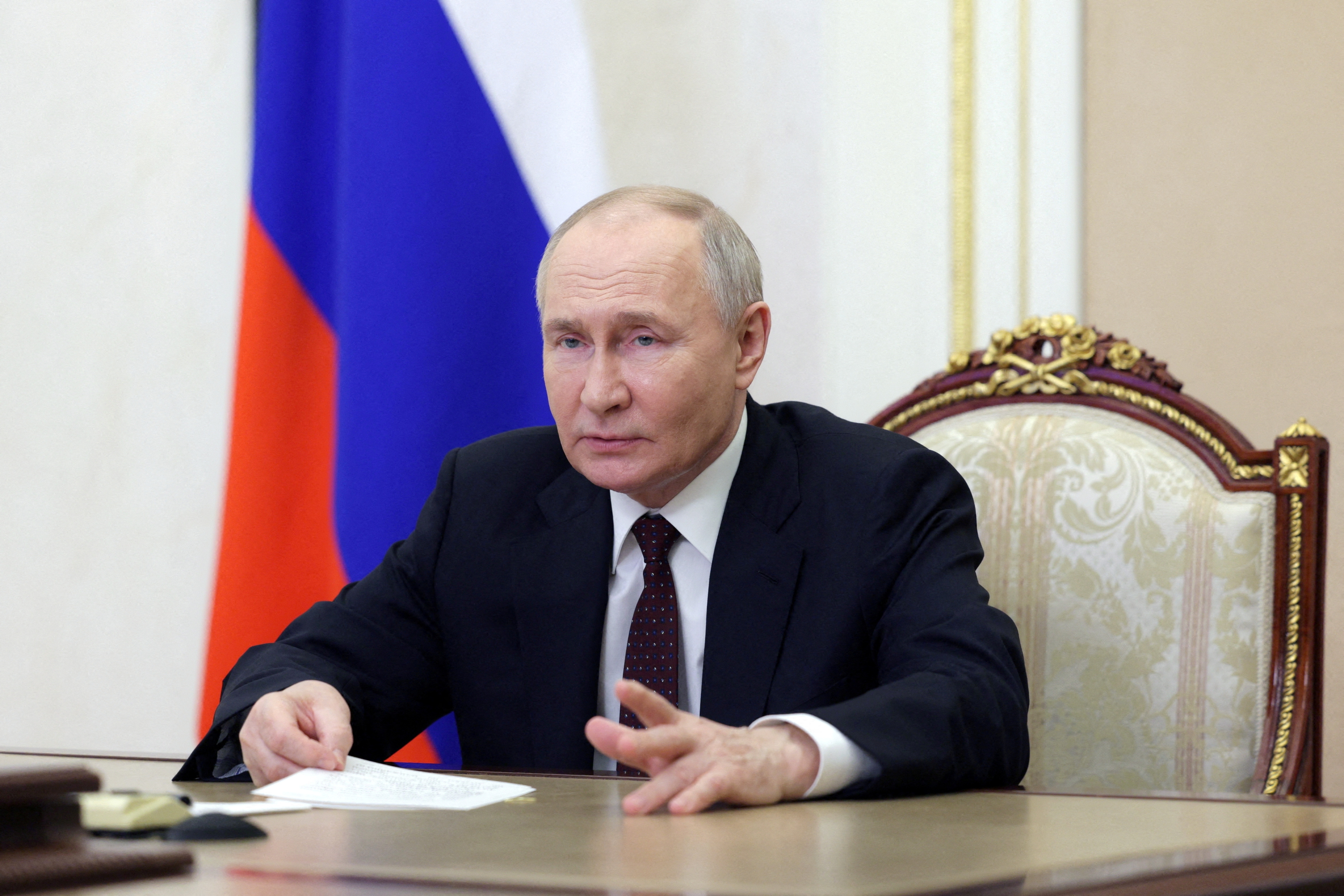 Russian President Putin chairs a meeting on economic issues via video link in Moscow