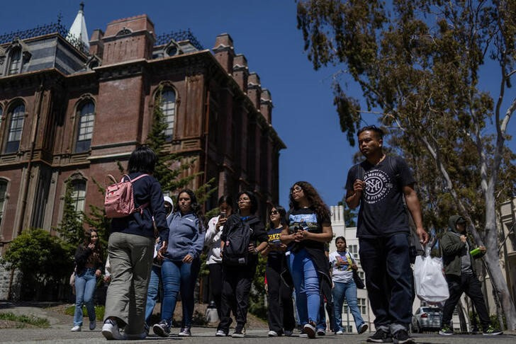 Prospective students tour the University of California, Berkeley campus before beginning of the new semester