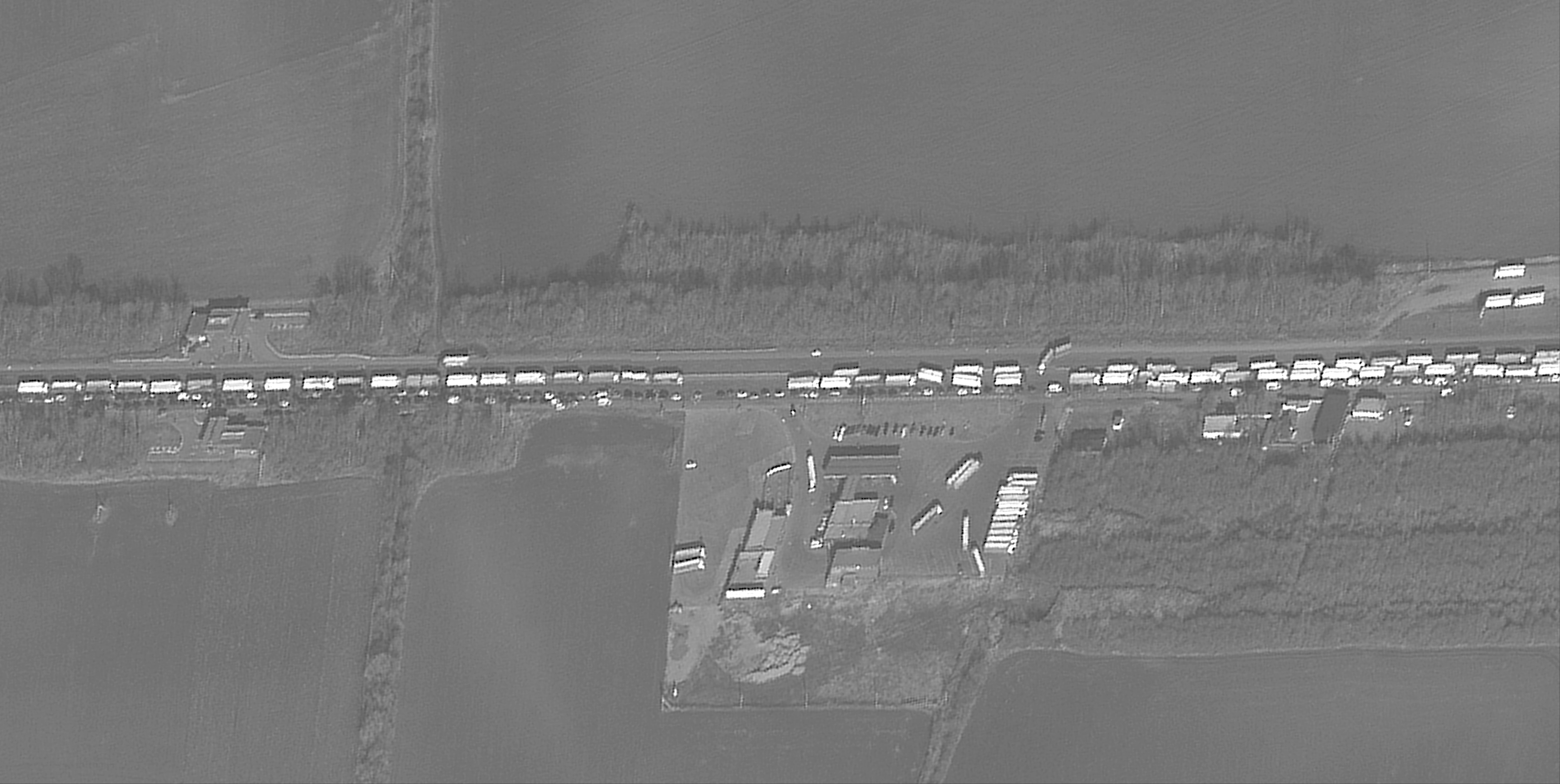 Satellite image shows a long traffic jam of vehicles leaving Ukraine