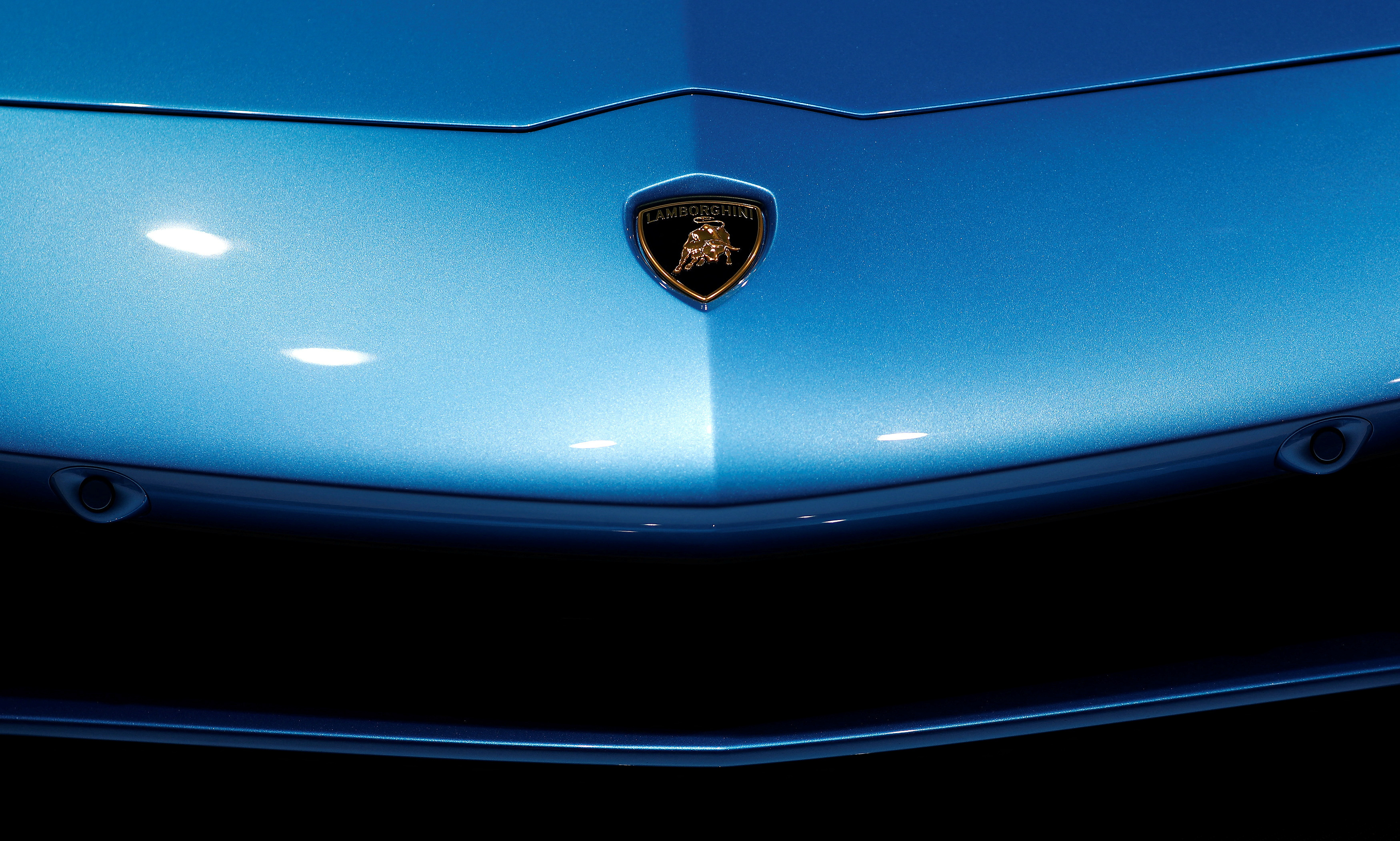 Detail view shows the Lamborghini Aventador Roadster front during the Frankfurt Motor Show (IAA) in Frankfurt