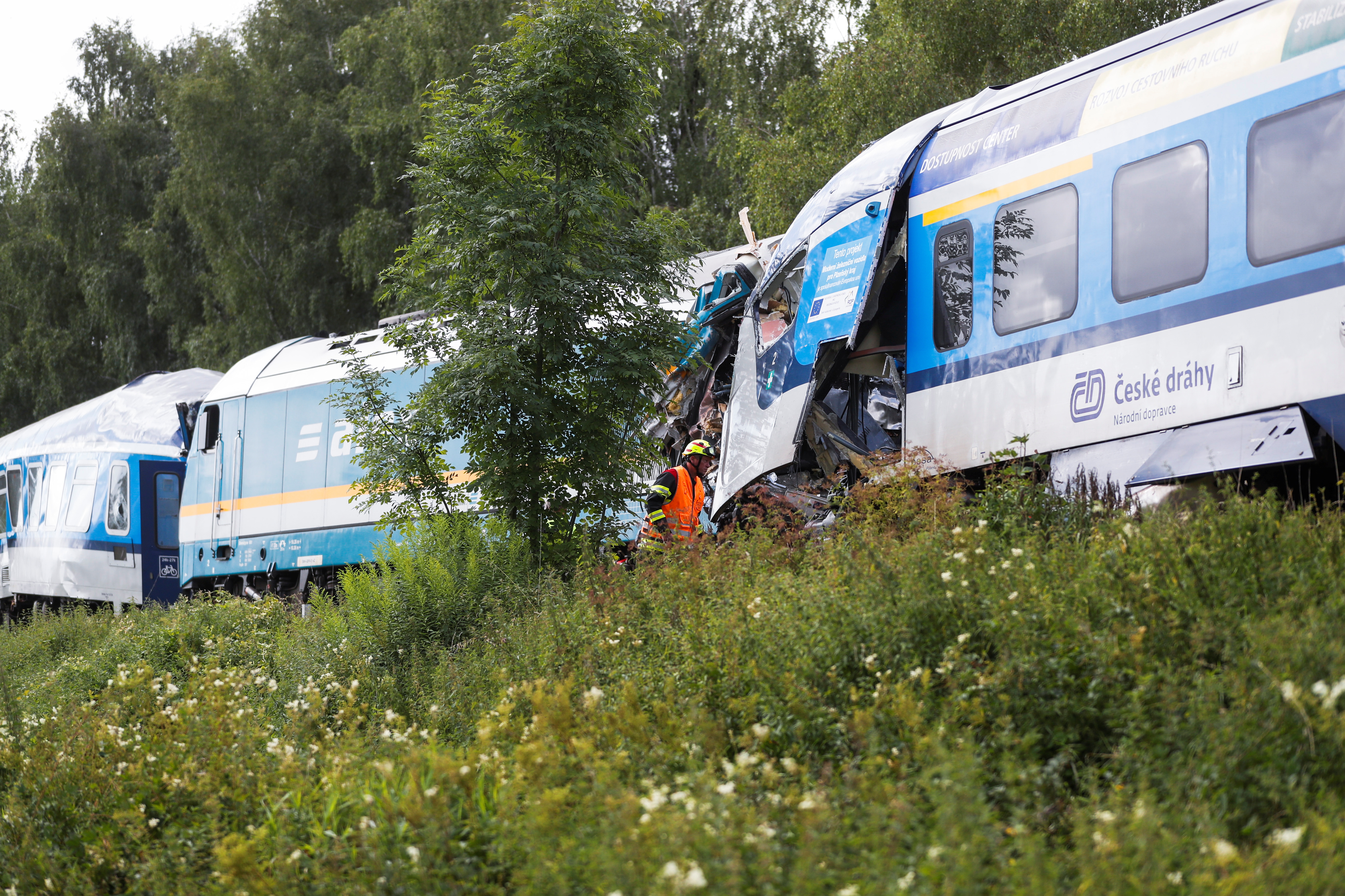 View of a site of a train crash near the town of Domazlice