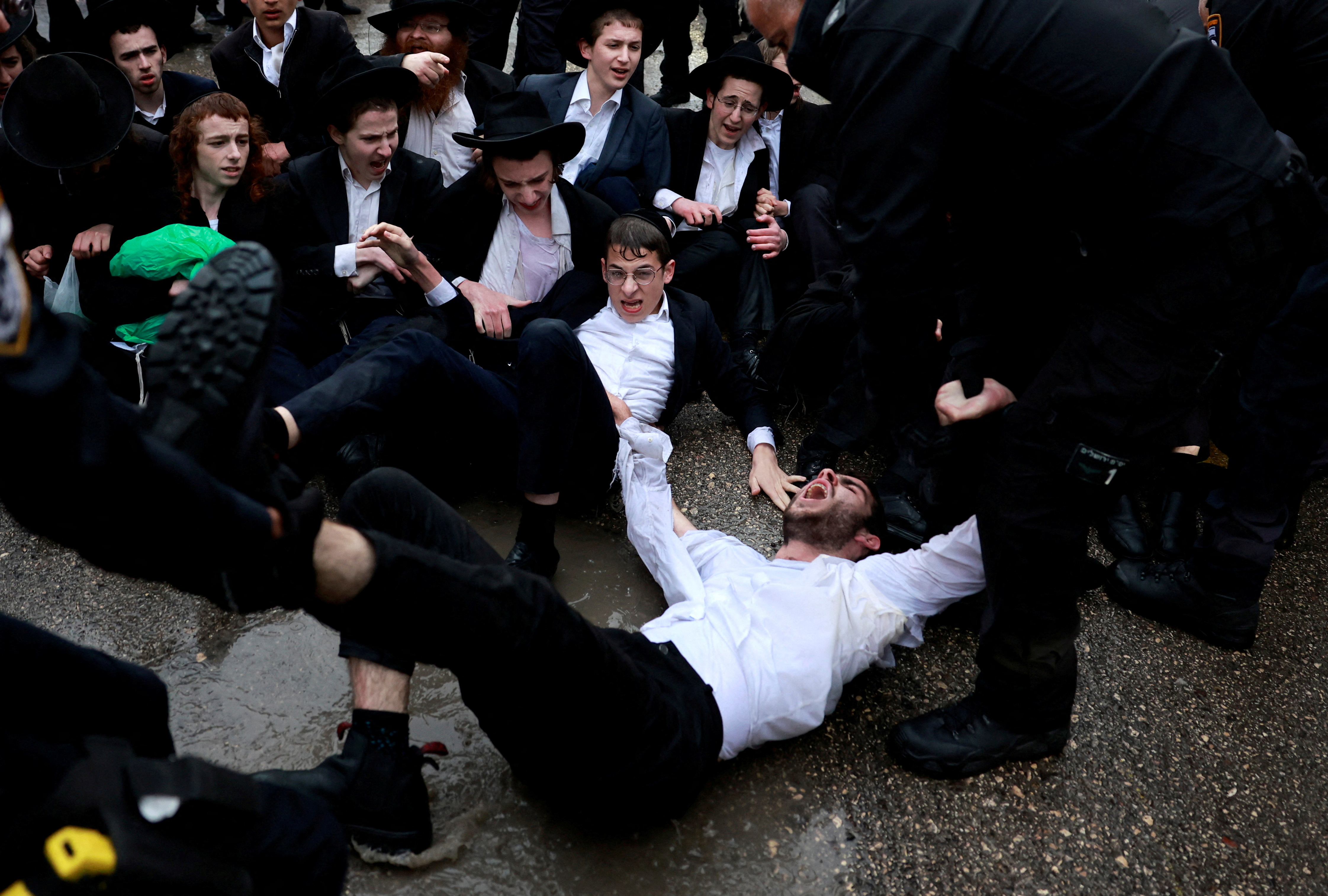 Protest against attempts to change government policy that grants ultra-Orthodox Jews exemptions from military conscription, in Jerusalem
