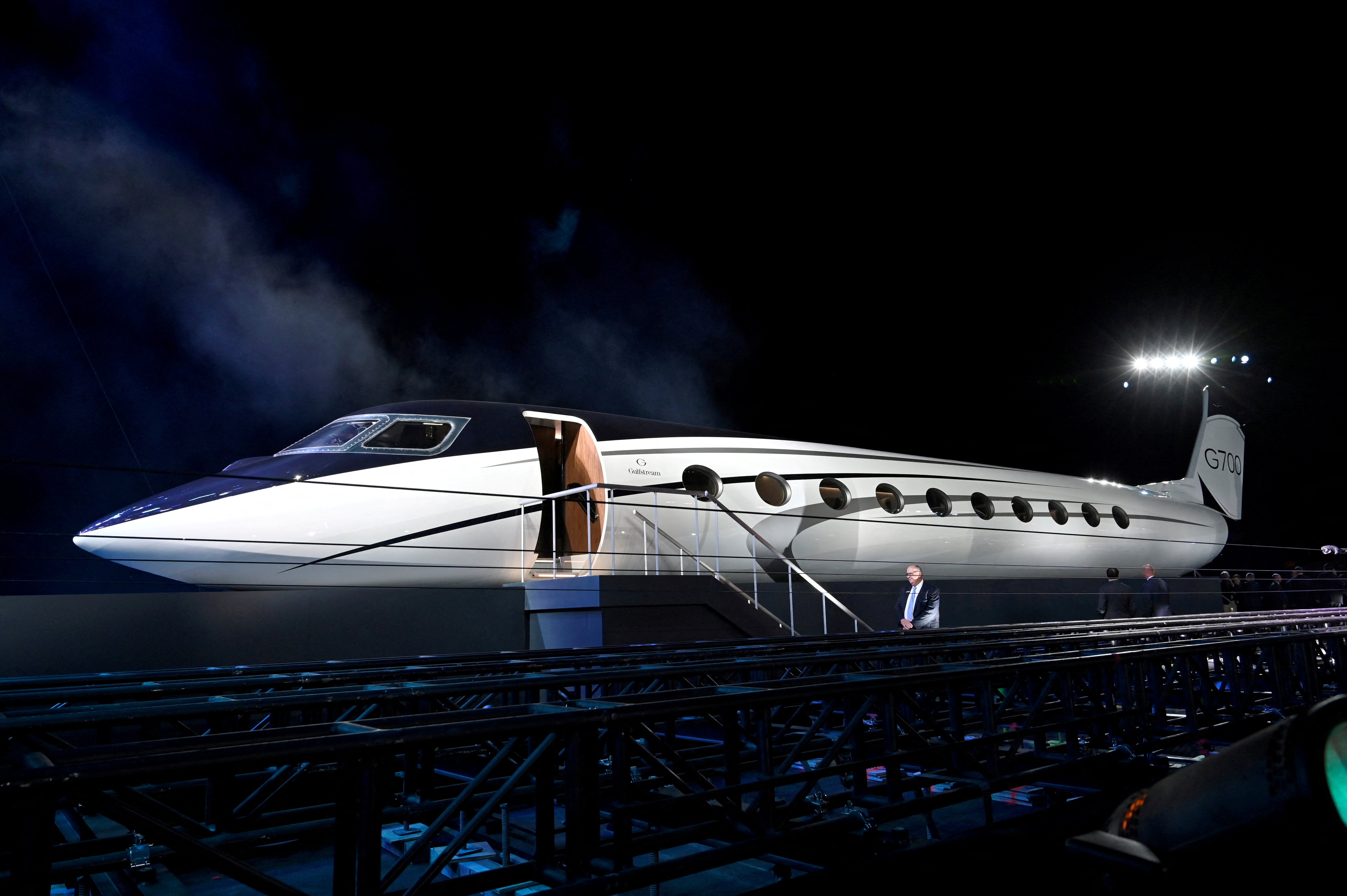 FILE PHOTO: A mockup of the Gulfstream G700 is unveiled during a news conference at the National Business Aviation Association (NBAA) exhibition in Las Vegas