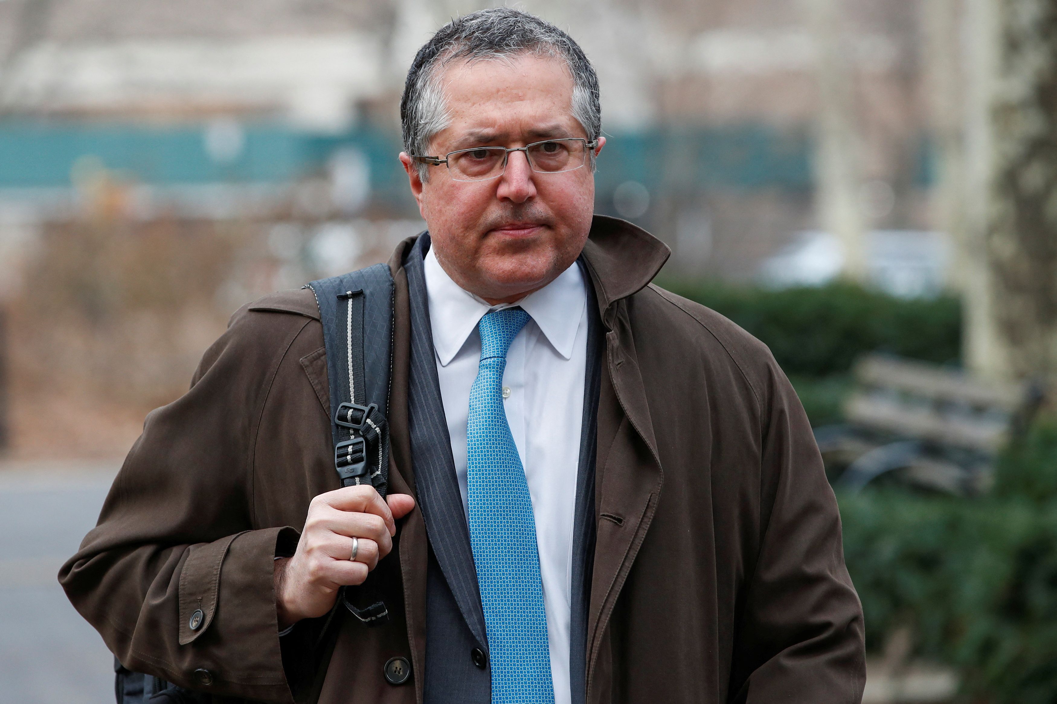 Marc Agnifilo, lawyer for Ex-Goldman Sachs banker Roger Ng, arrives for the criminal trial at the United States Courthouse in Brooklyn, New York