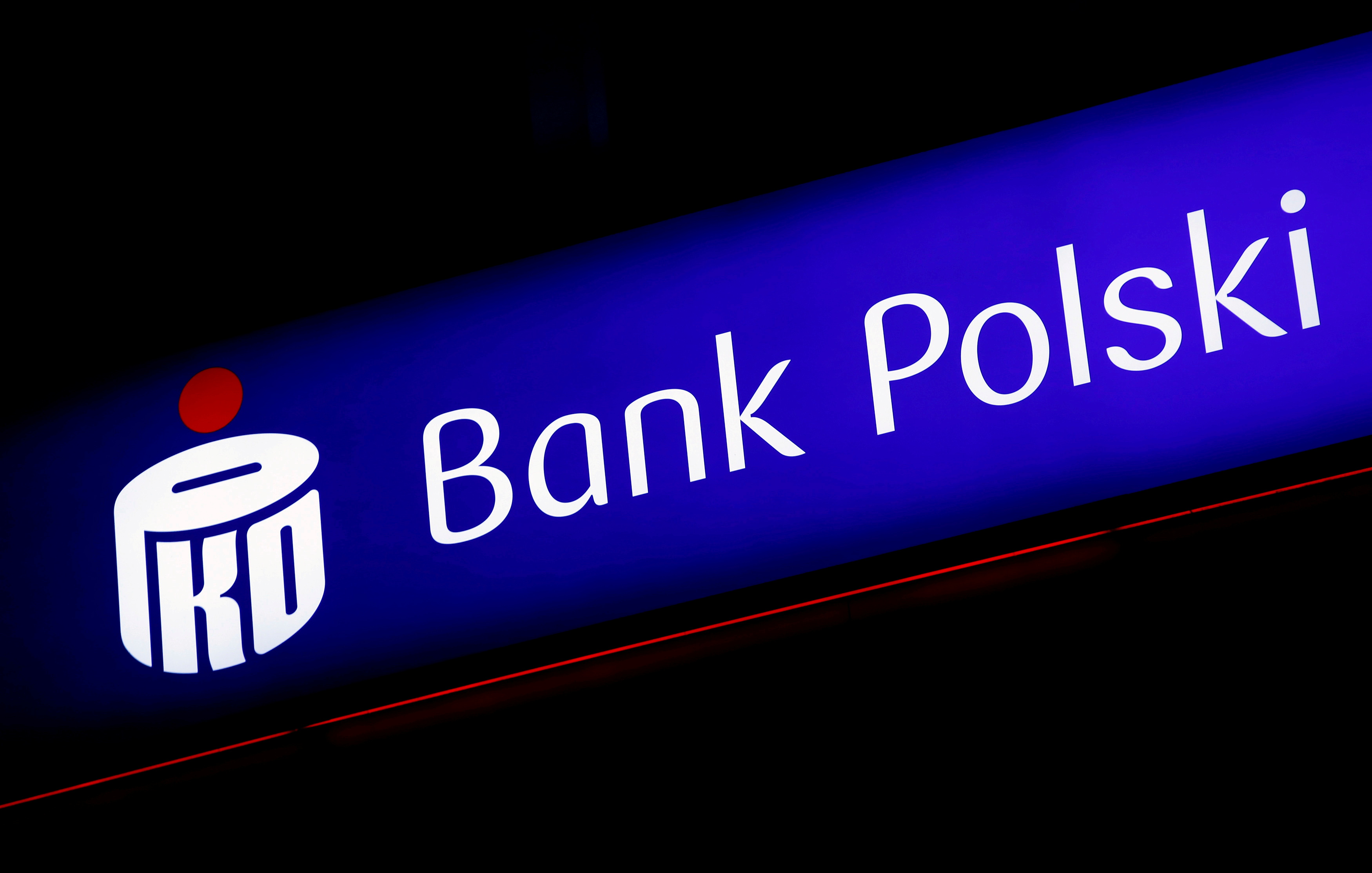 The logo of the PKO BP is seen on the bank's headquarters in Warsaw