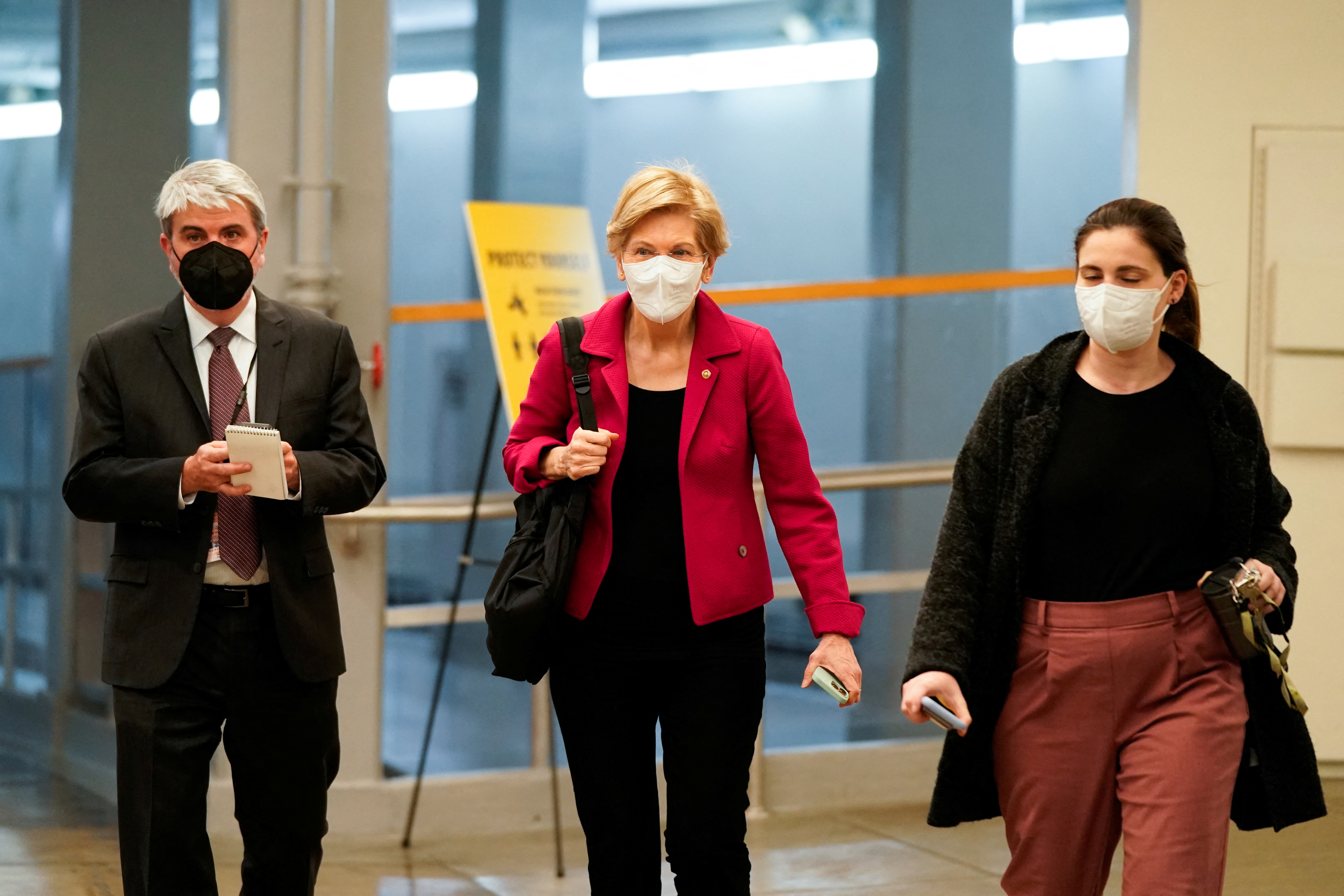 U.S. Senator Elizabeth Warren (D-MA) walks through the Senate Subway at the U.S. Capitol in Washington