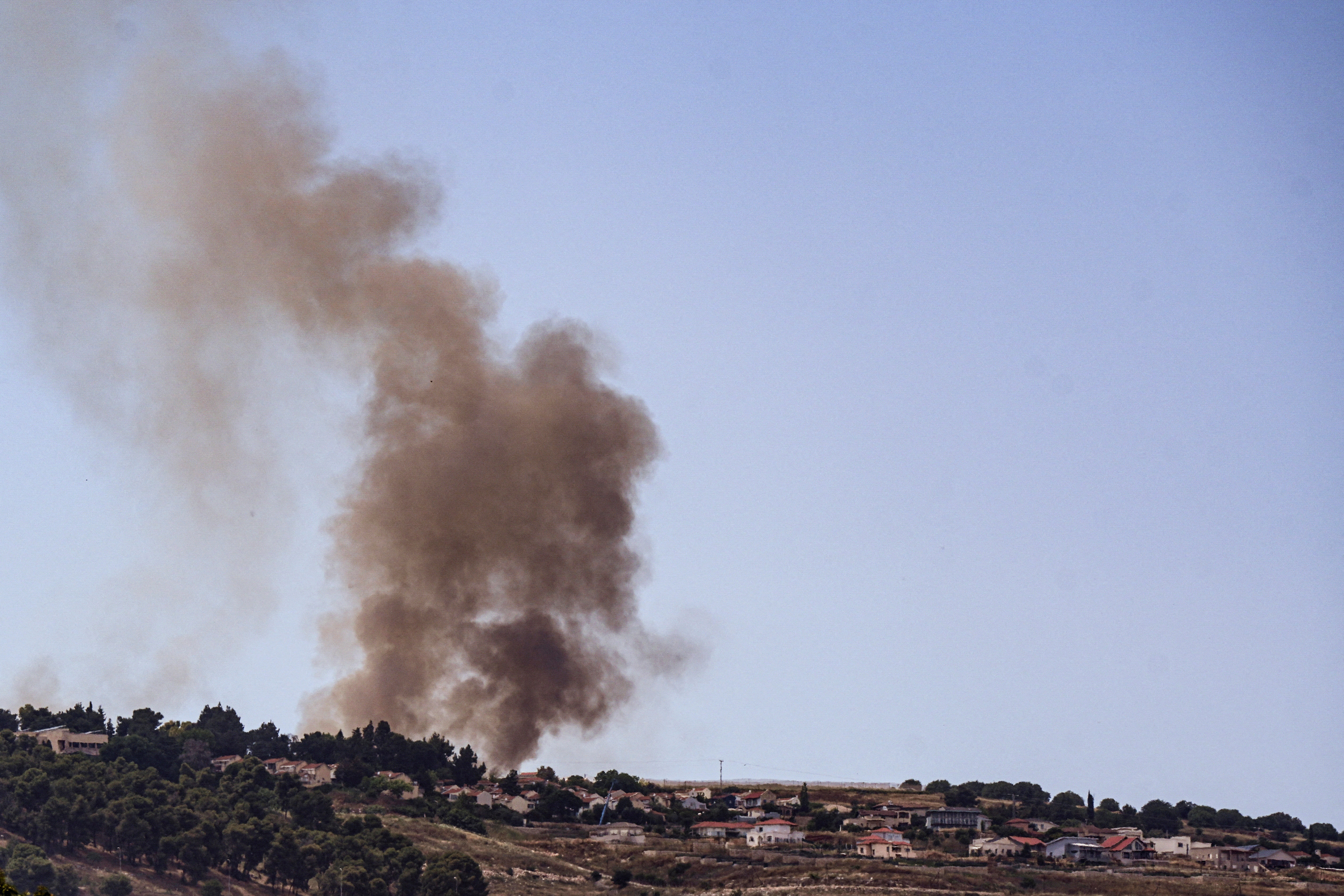 Smoke rises on the Israeli side of its border with Lebanon following a rocket that was launched from Lebanon and fired towards Israel