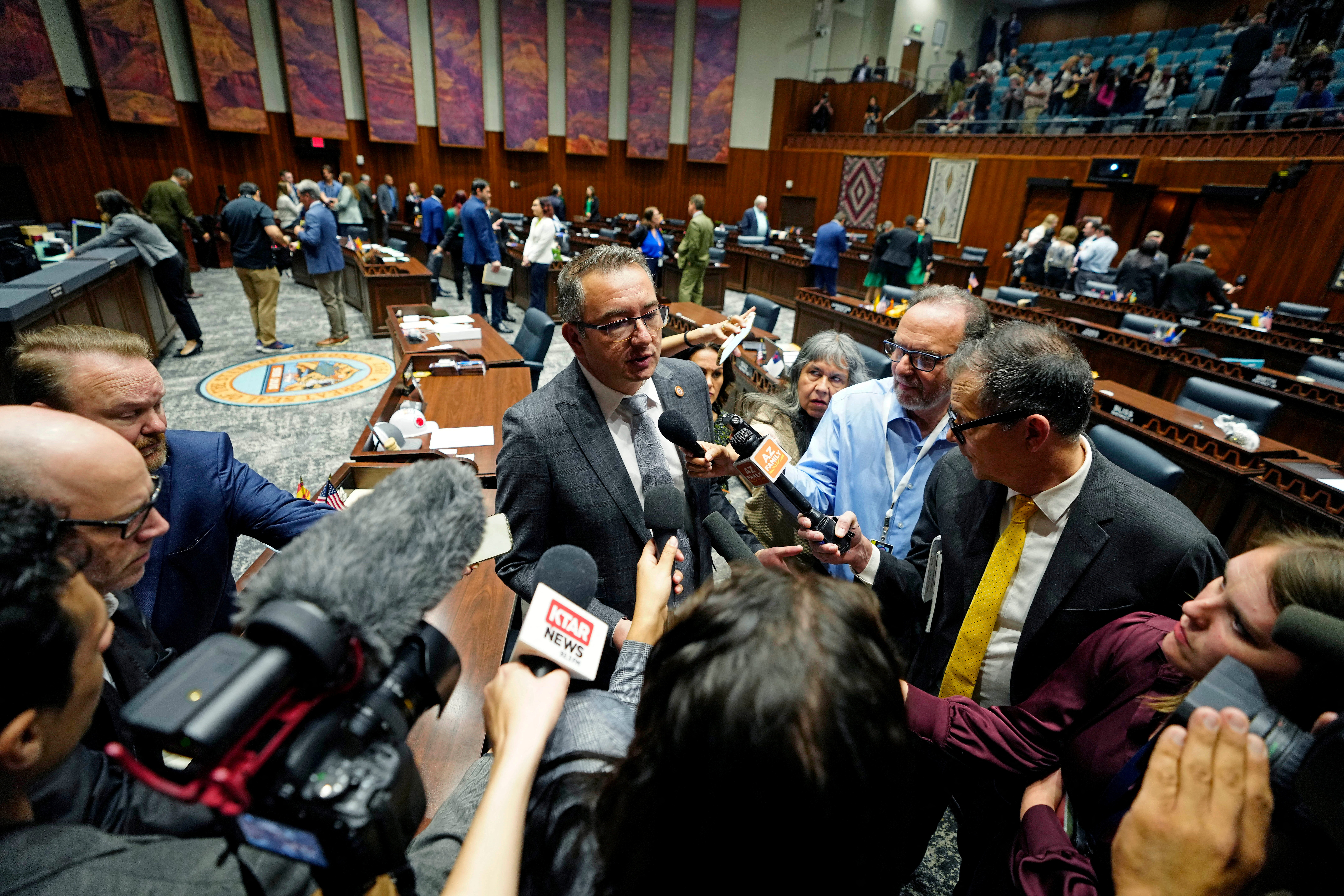 Speaker of the Arizona state House Ben Toma speaks to the news media after Republicans blocked the procedural vote to fast-track a repeal of the 1864 abortion ban