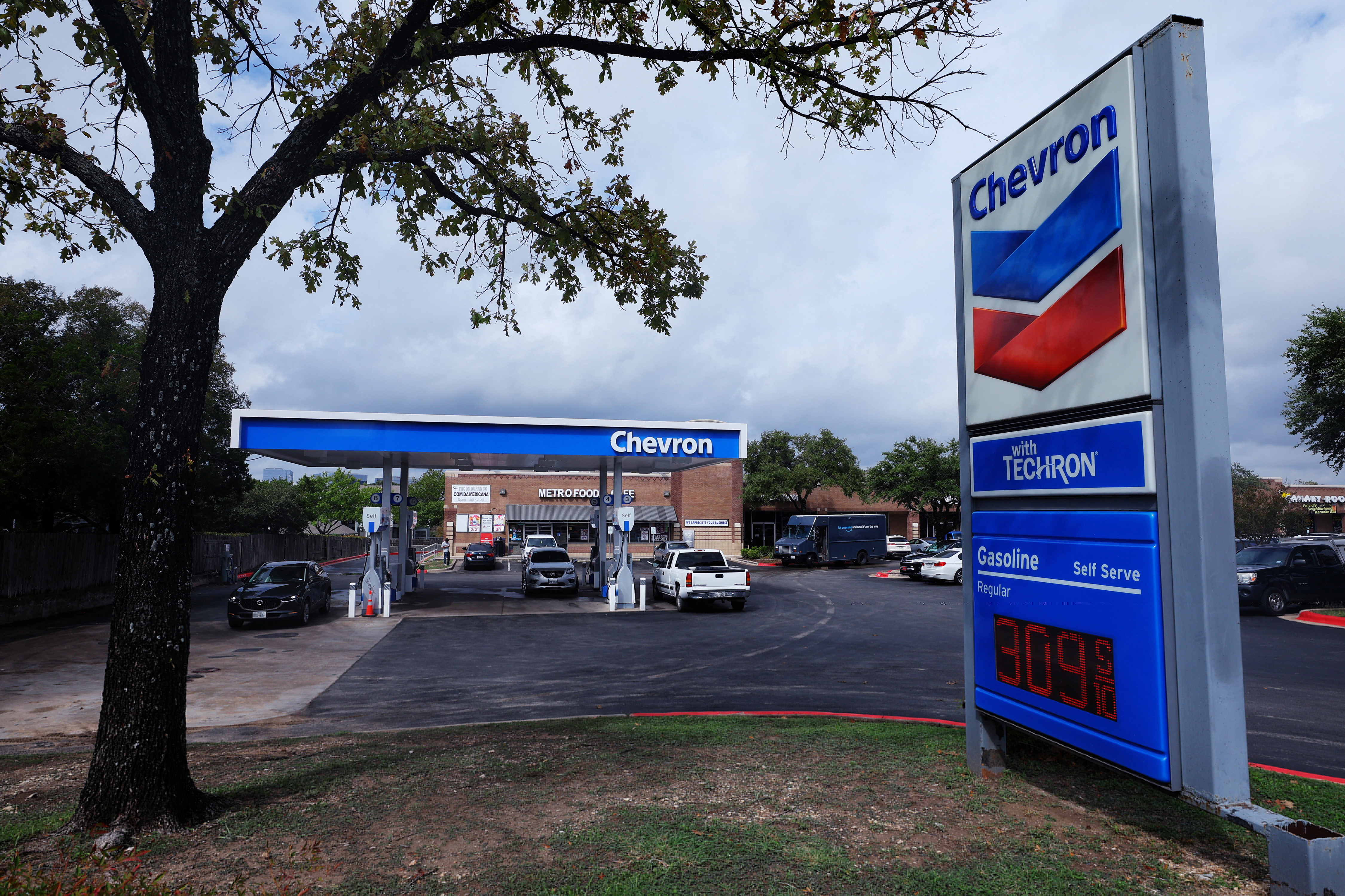 A Chevron gas station is seen in Austin