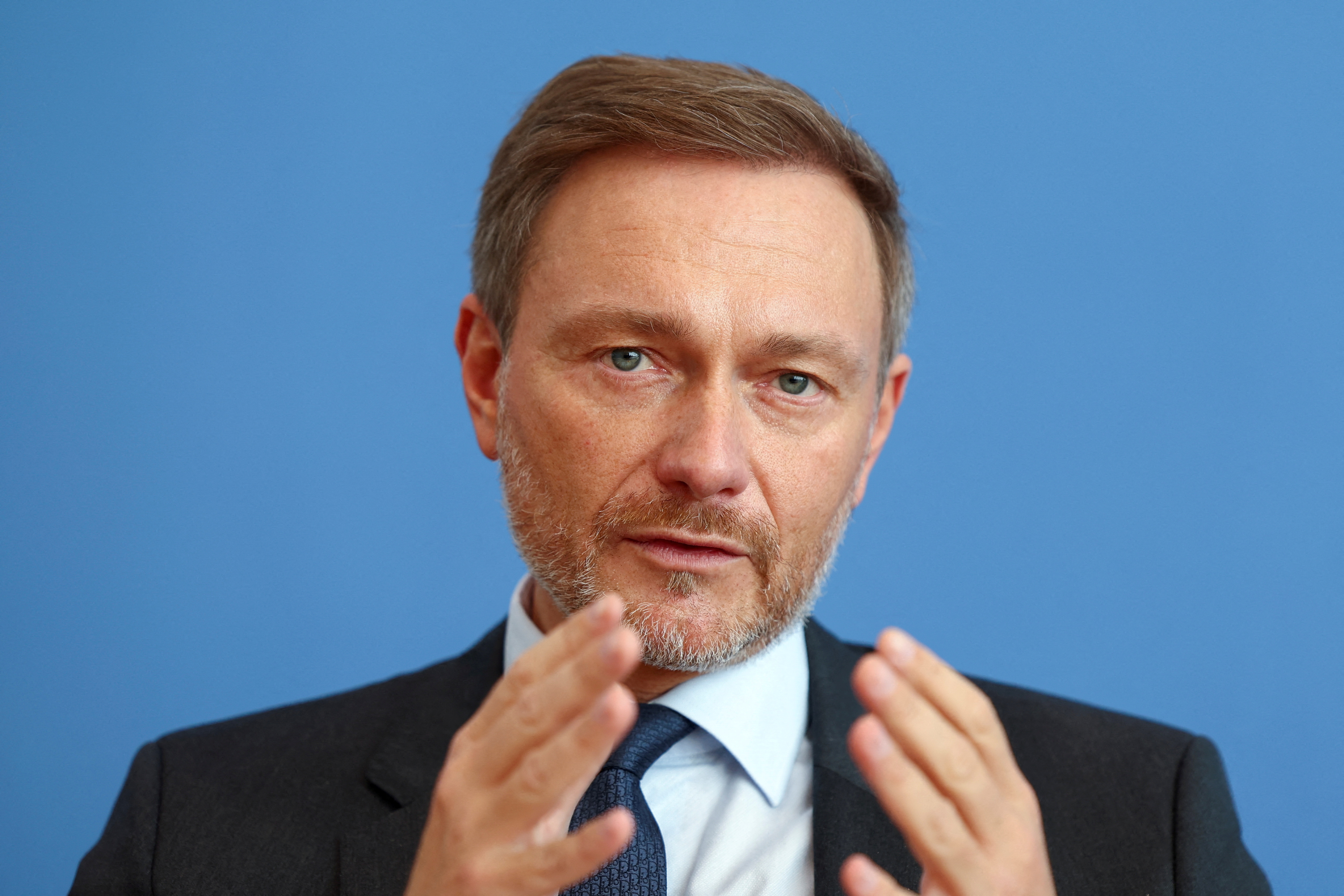 Germany's FM Christian Lindner holds a news conference on German budget plans in Berlin