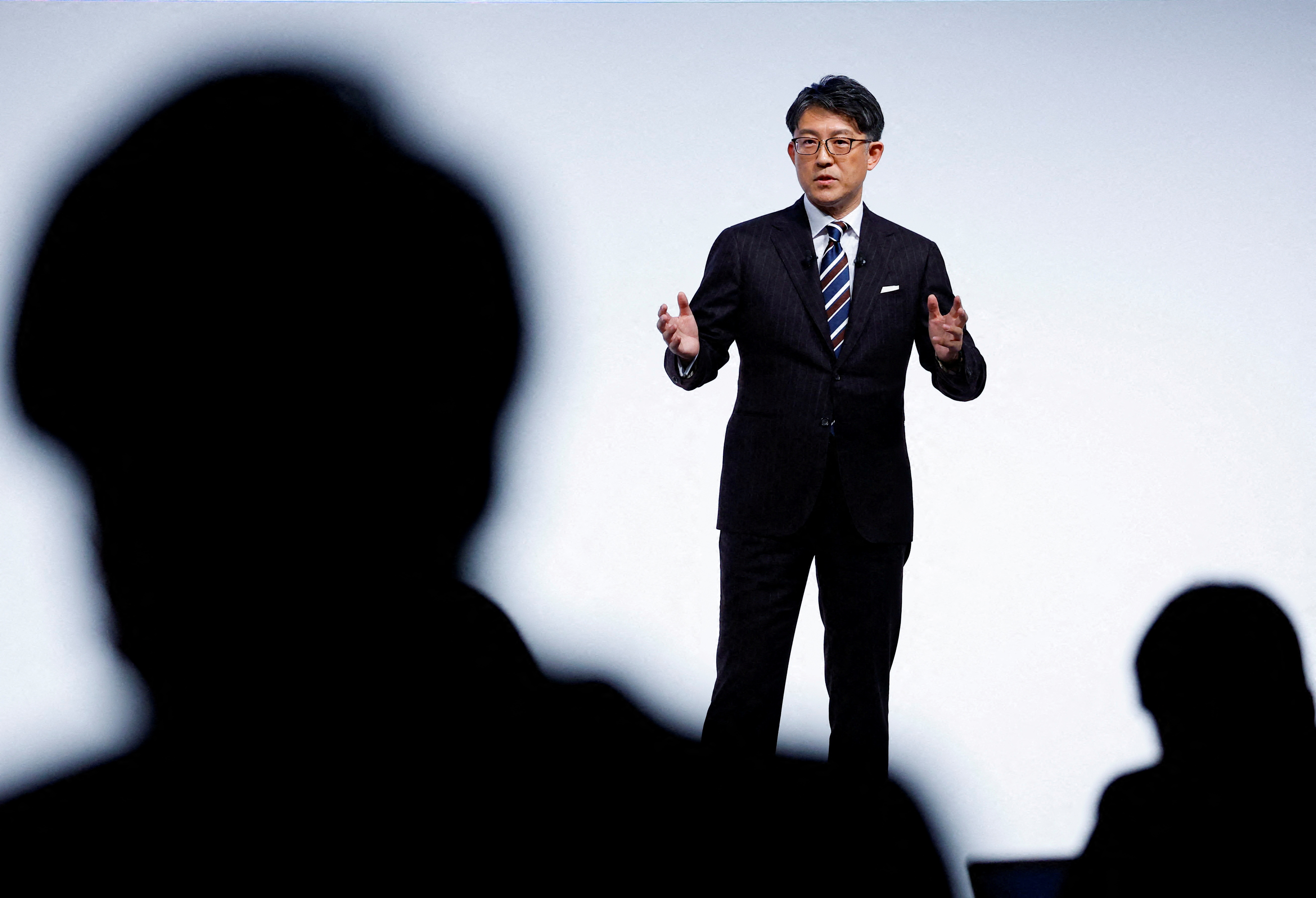 Toyota Motor Corp. President and Chief Executive Koji Sato attends a news conference in Tokyo