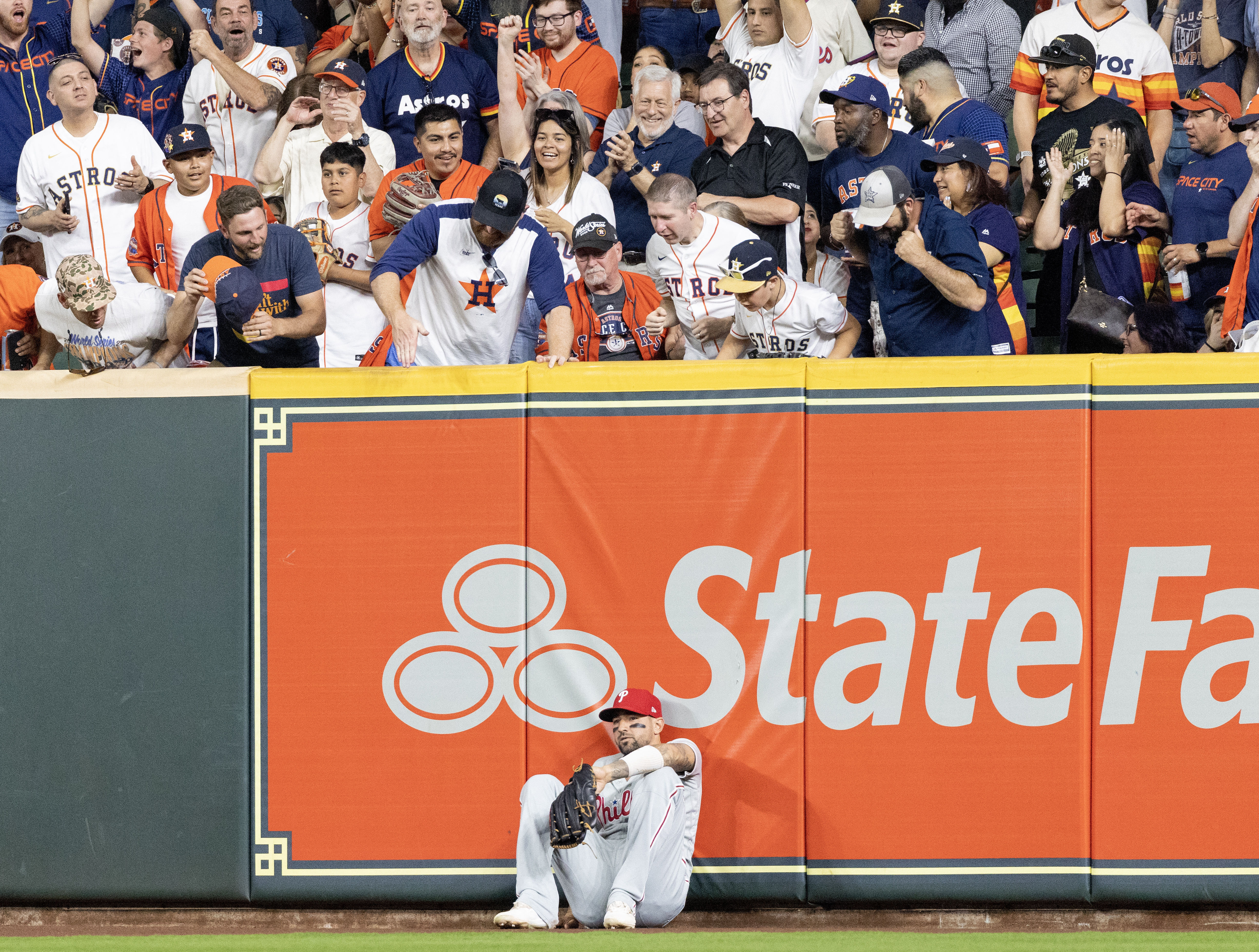 Houston, United States. 28th Apr, 2023. Philadelphia Phillies designated  hitter KYLE SCHWARBER batting in the first inning during the MLB game  between the Philadelphia Phillies and the Houston Astros on Friday, April