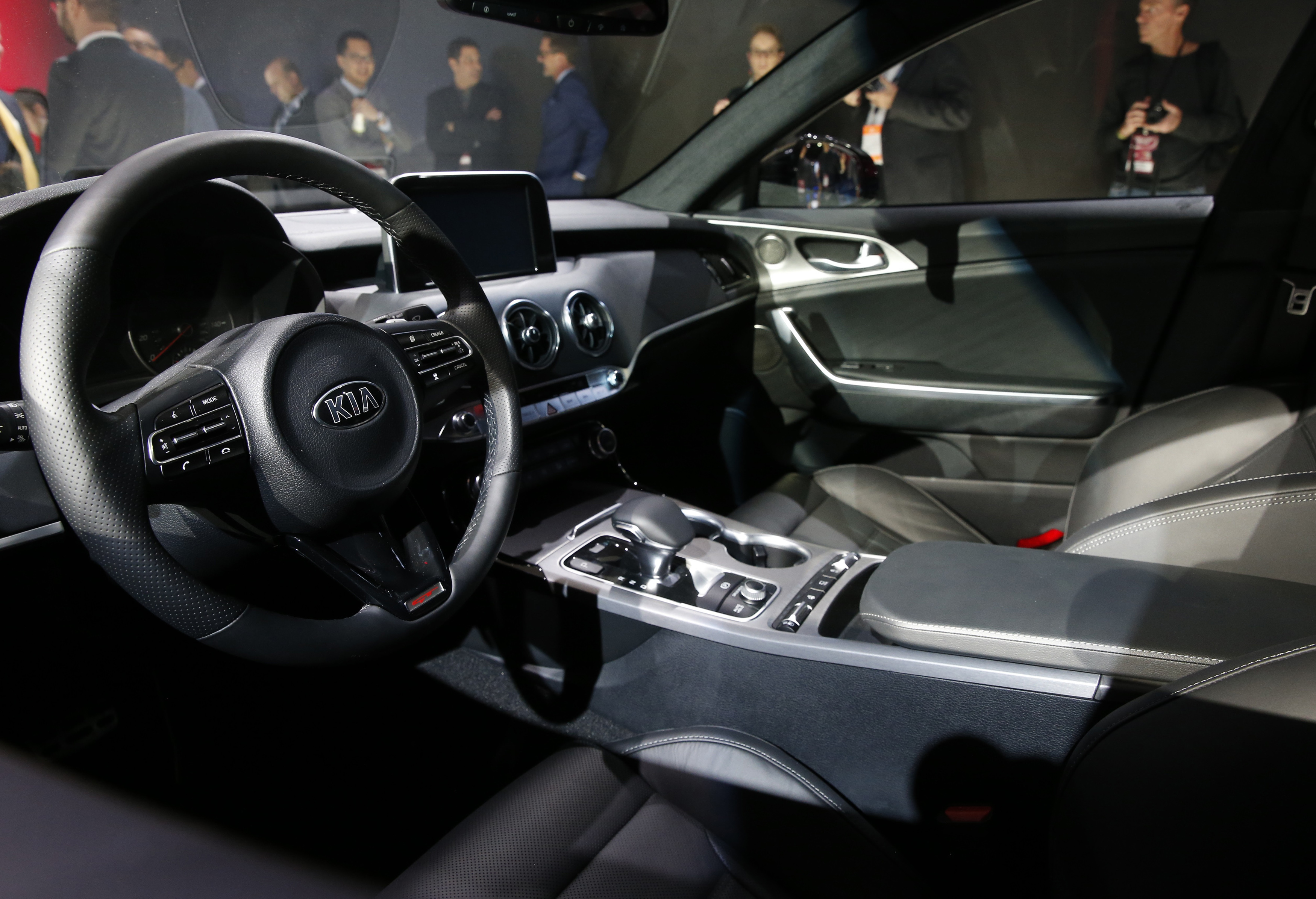 View of the interior of the 2018 Kia Stinger as it is introduced during the North American International Auto Show in Detroit