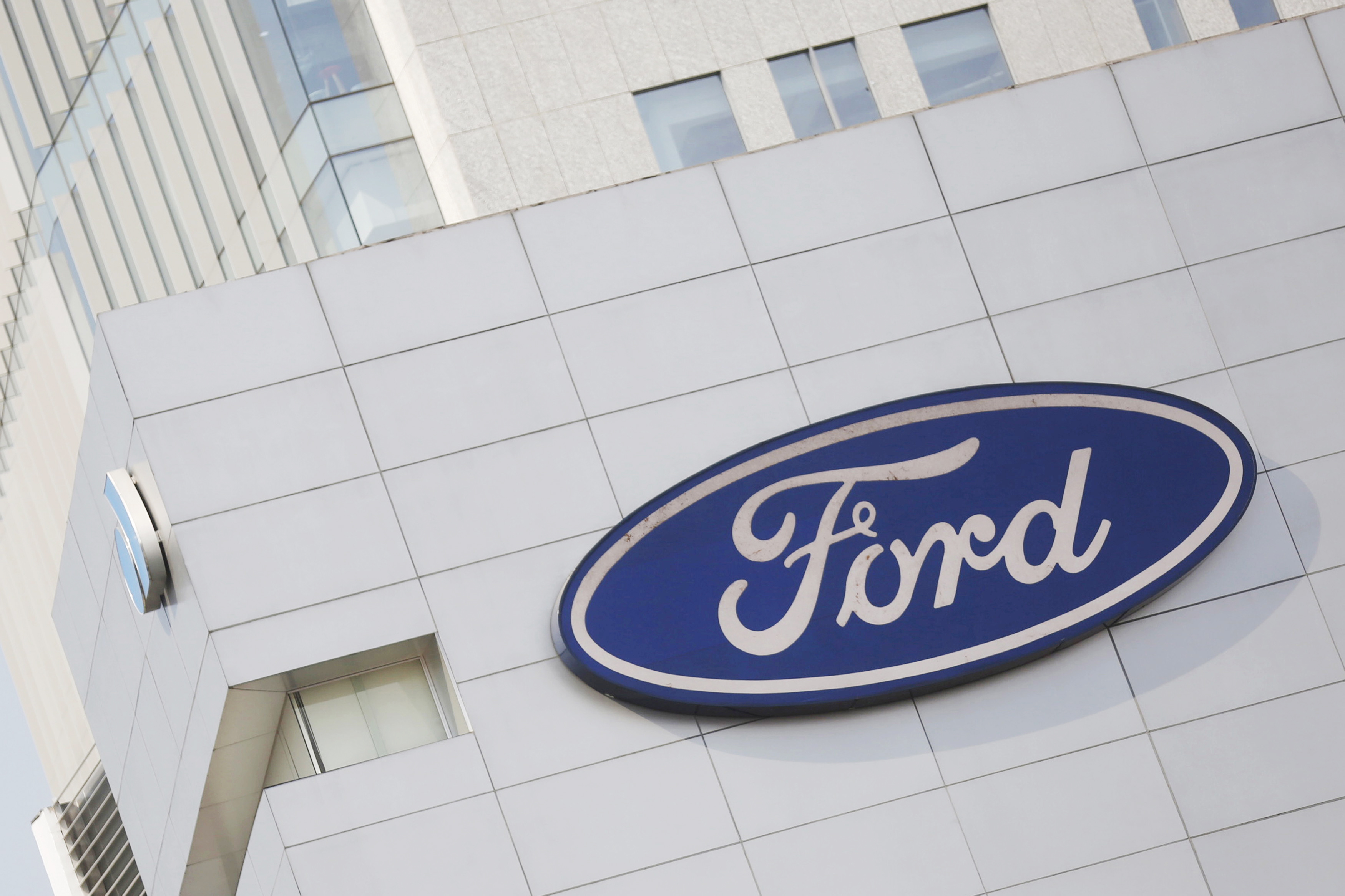 A Ford logo is pictured at a store of the automaker, in Mexico City