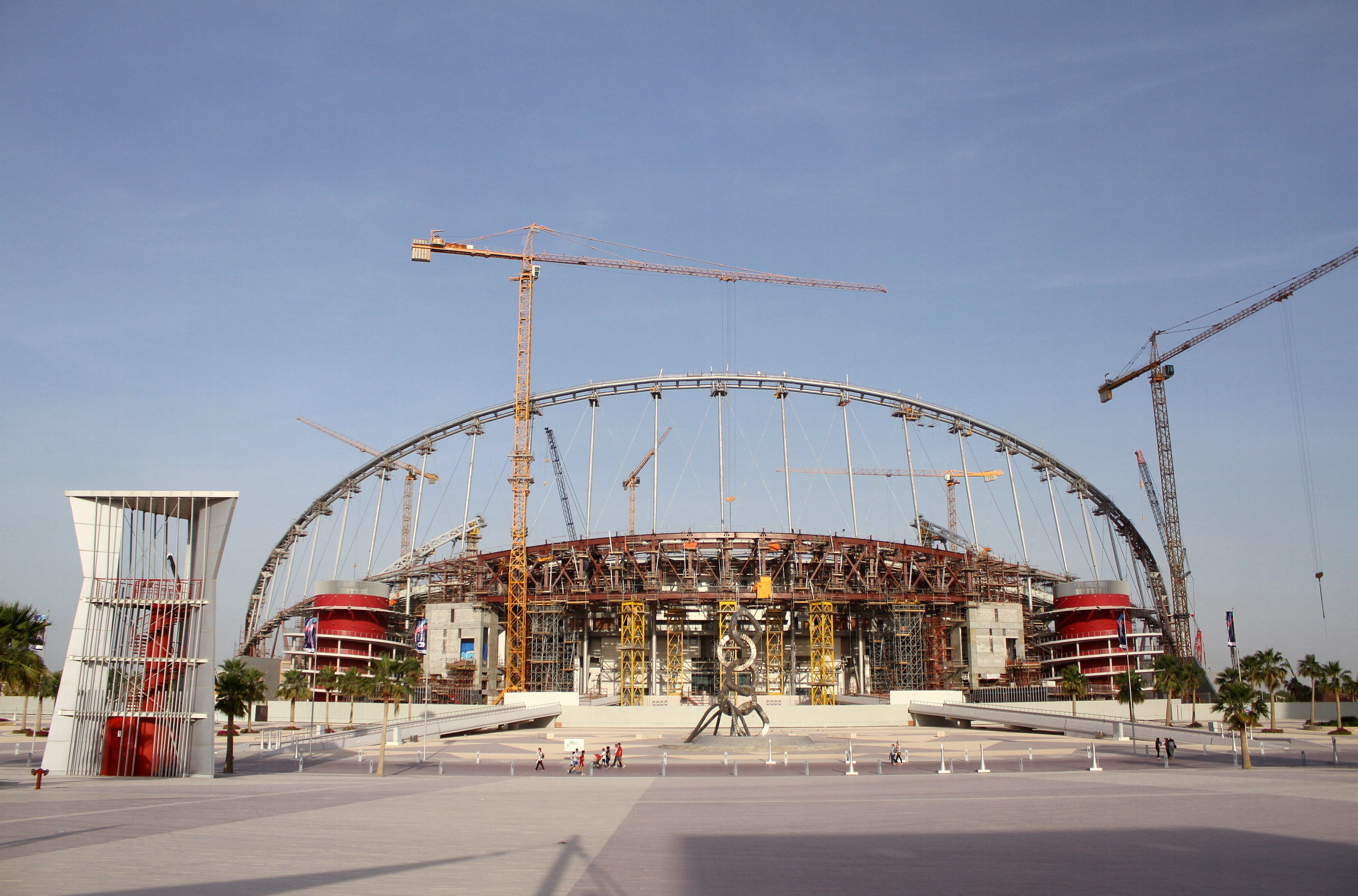 A view of the construction work at the Khalifa International Stadium in Doha