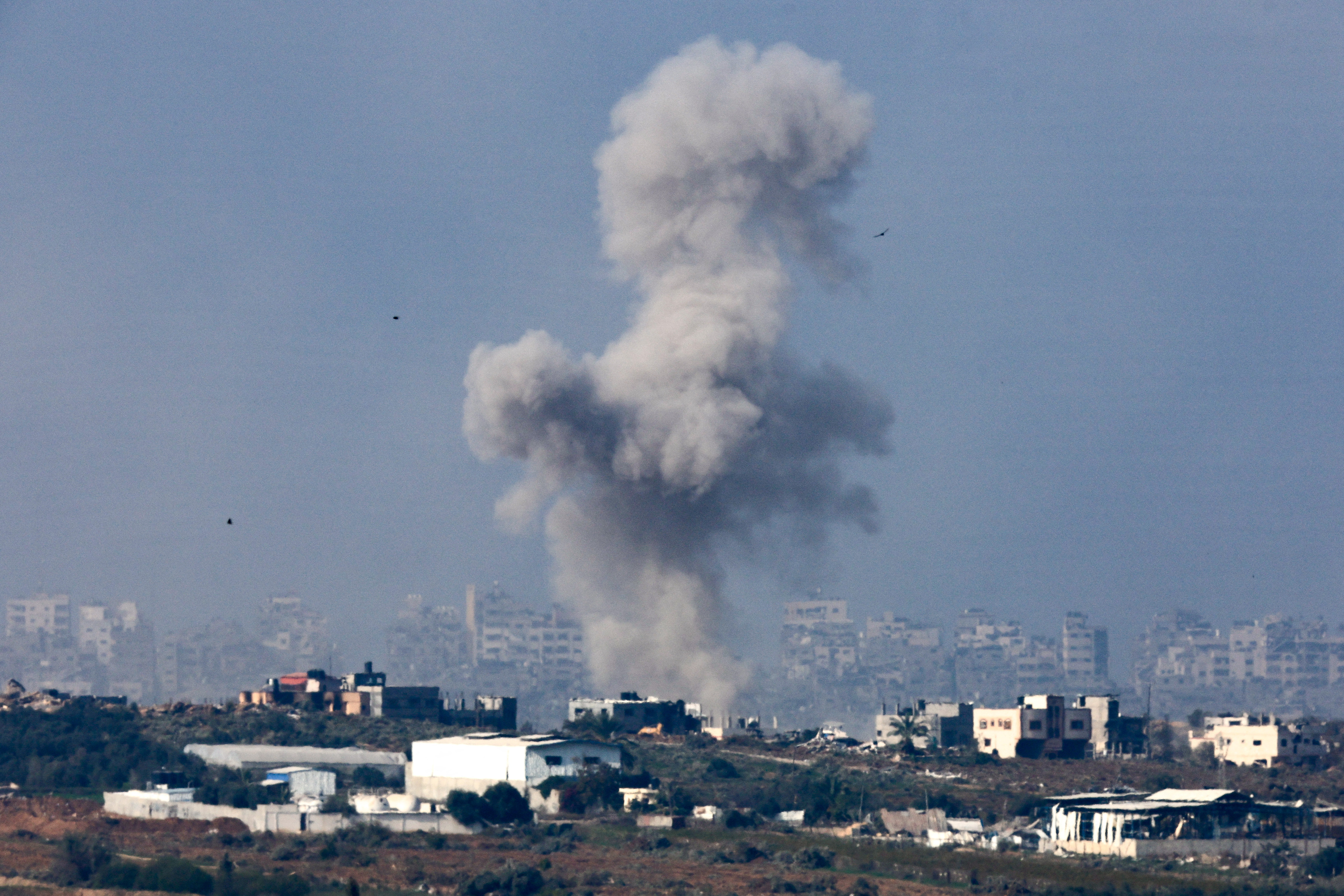 Smoke rises over central Gaza, as seen from southern Israel