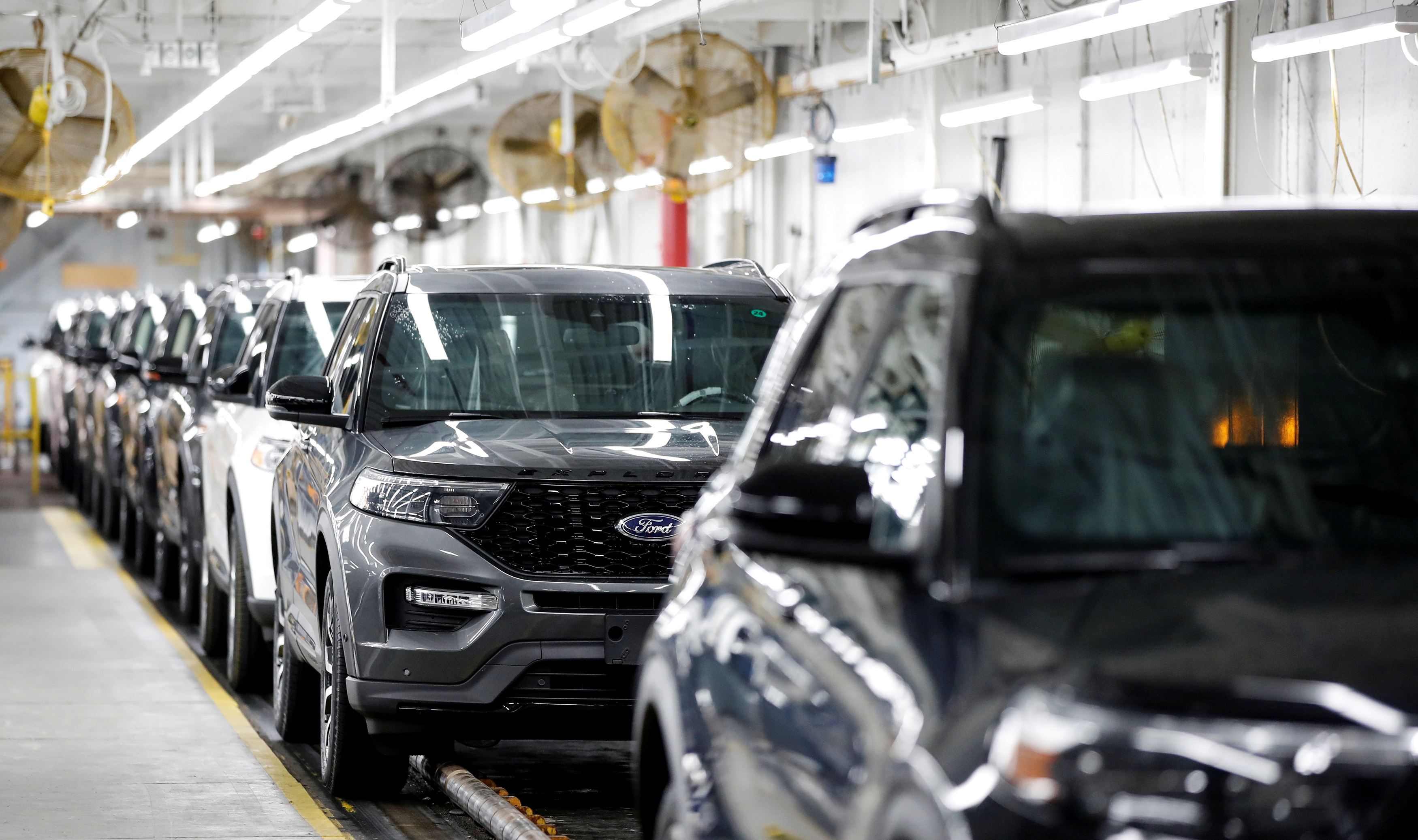 2020 Ford Explorer cars are seen at Ford's Chicago Assembly Plant in Chicago