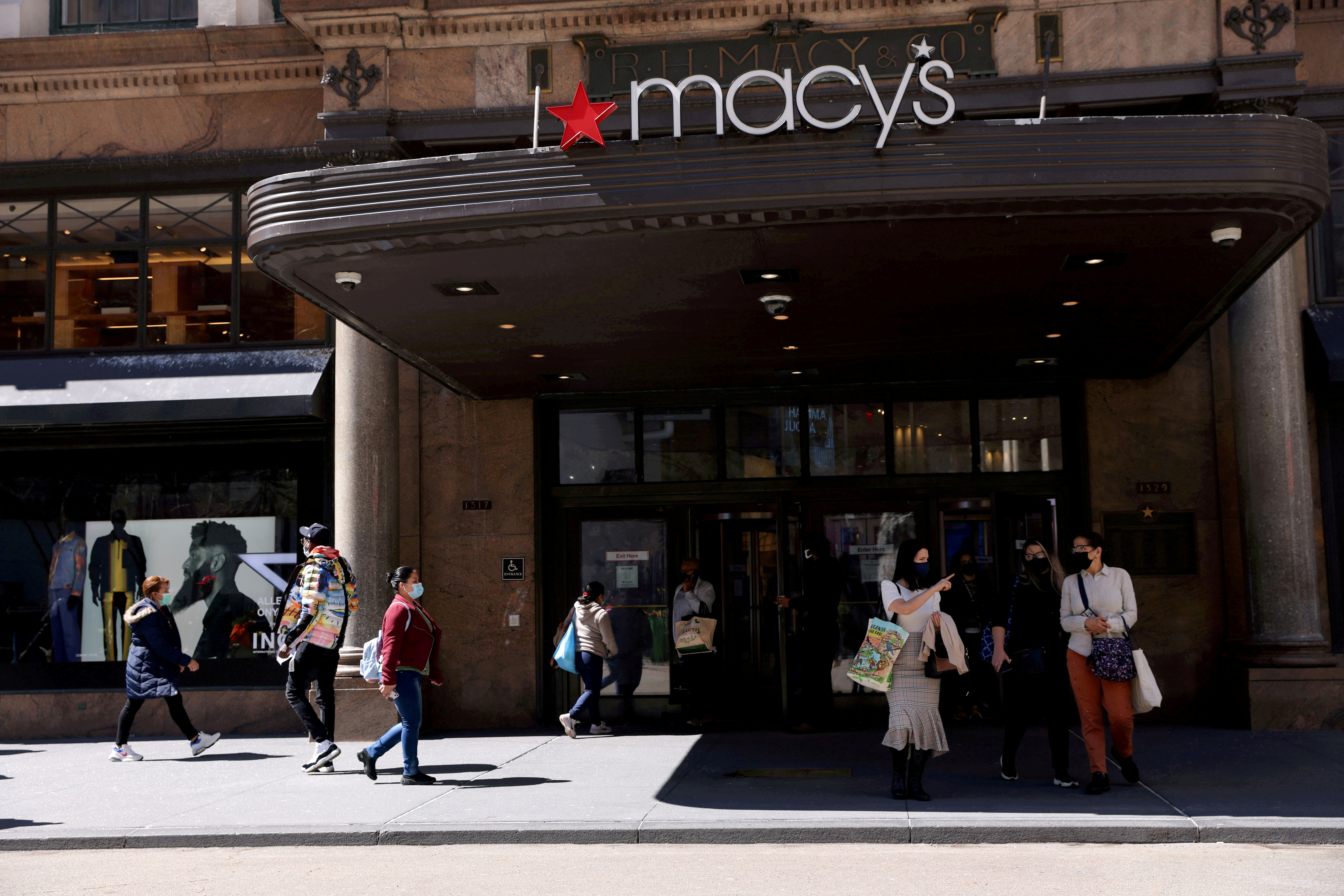Shoppers are seen outside Macy's in the Manhattan borough of New York City