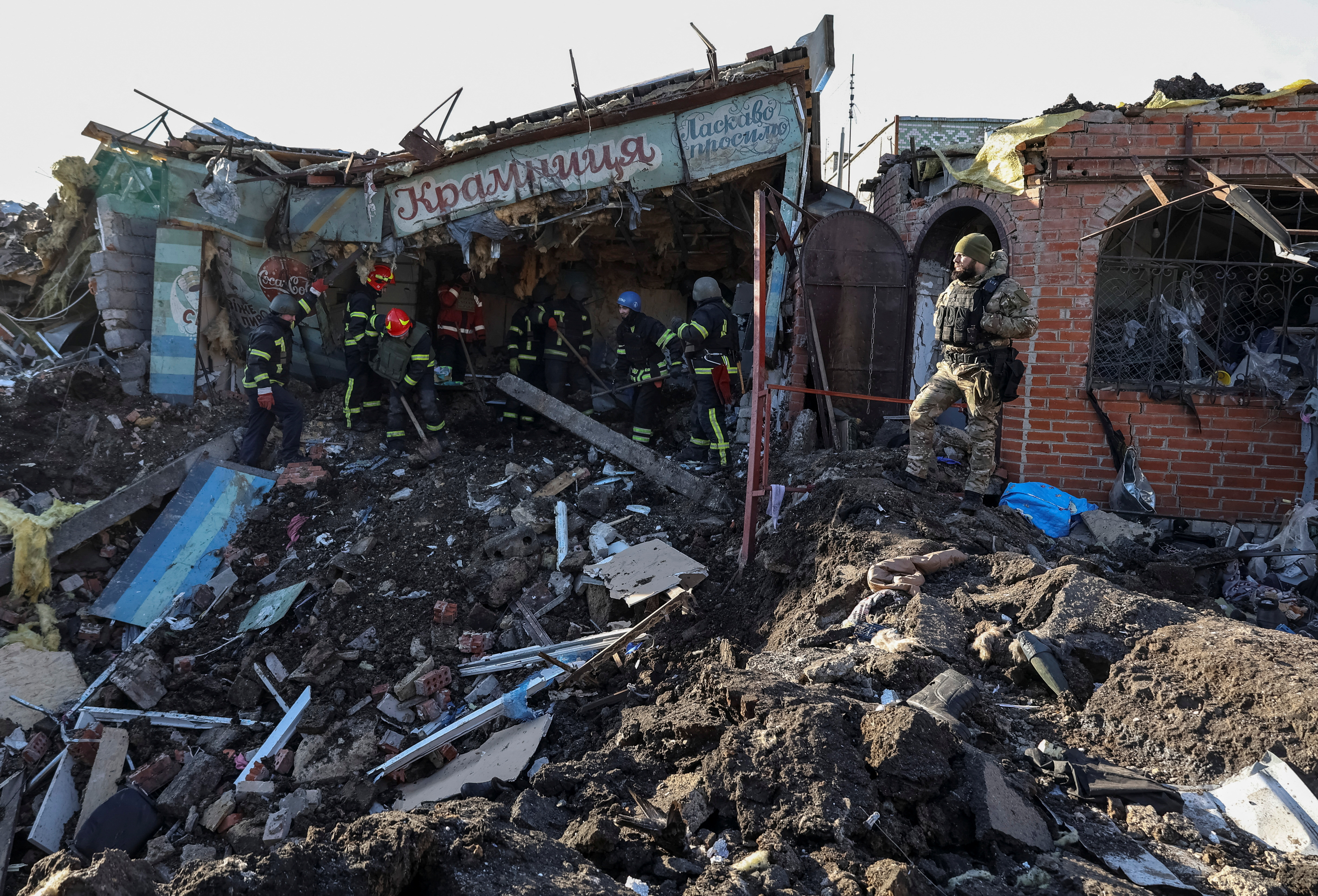 Russian attack on local market in Shevchenkove village in Kharkiv region