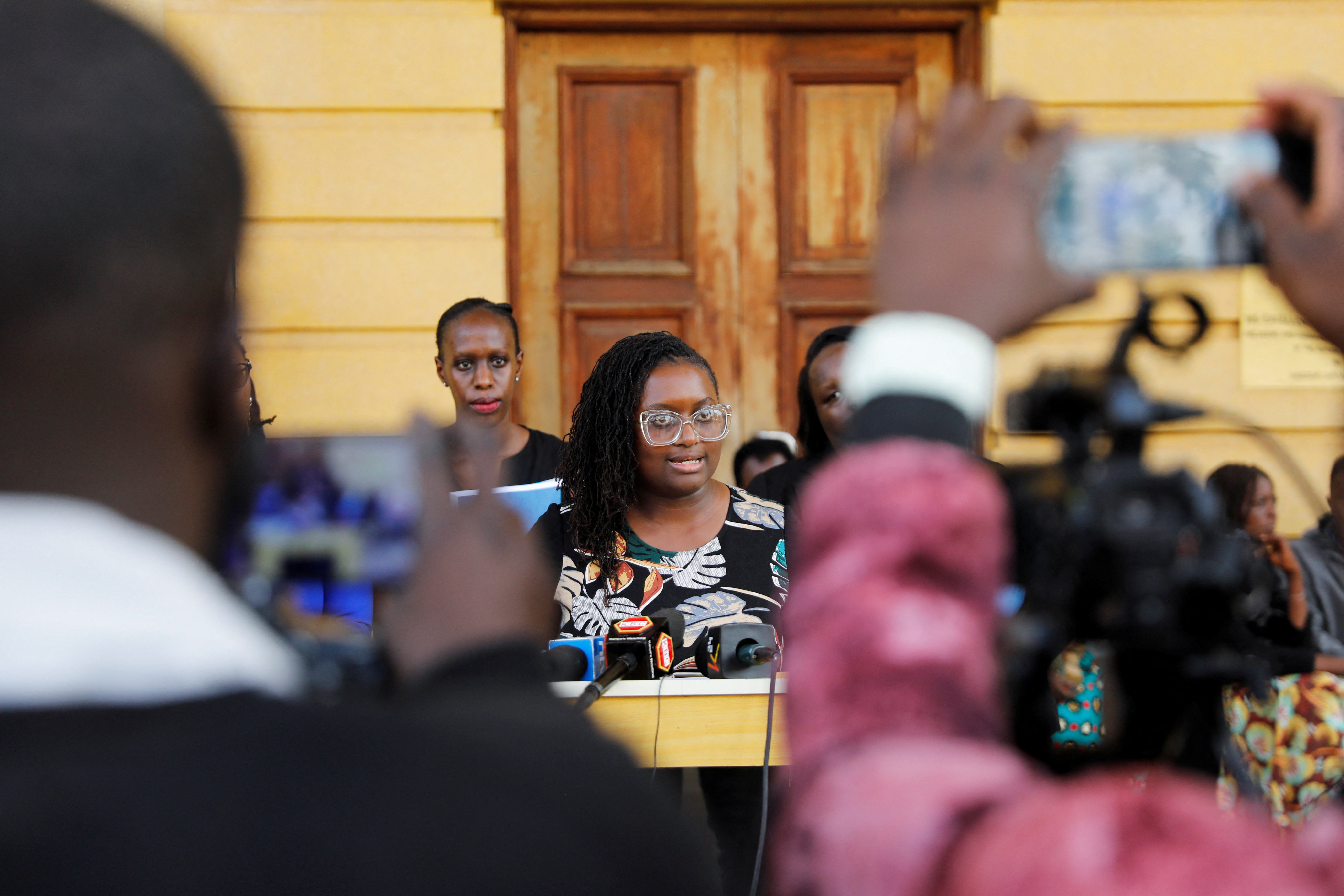 Lawyer Mercy Mutemi speaks during a news conference at the Milimani Law Courts in Nairobi