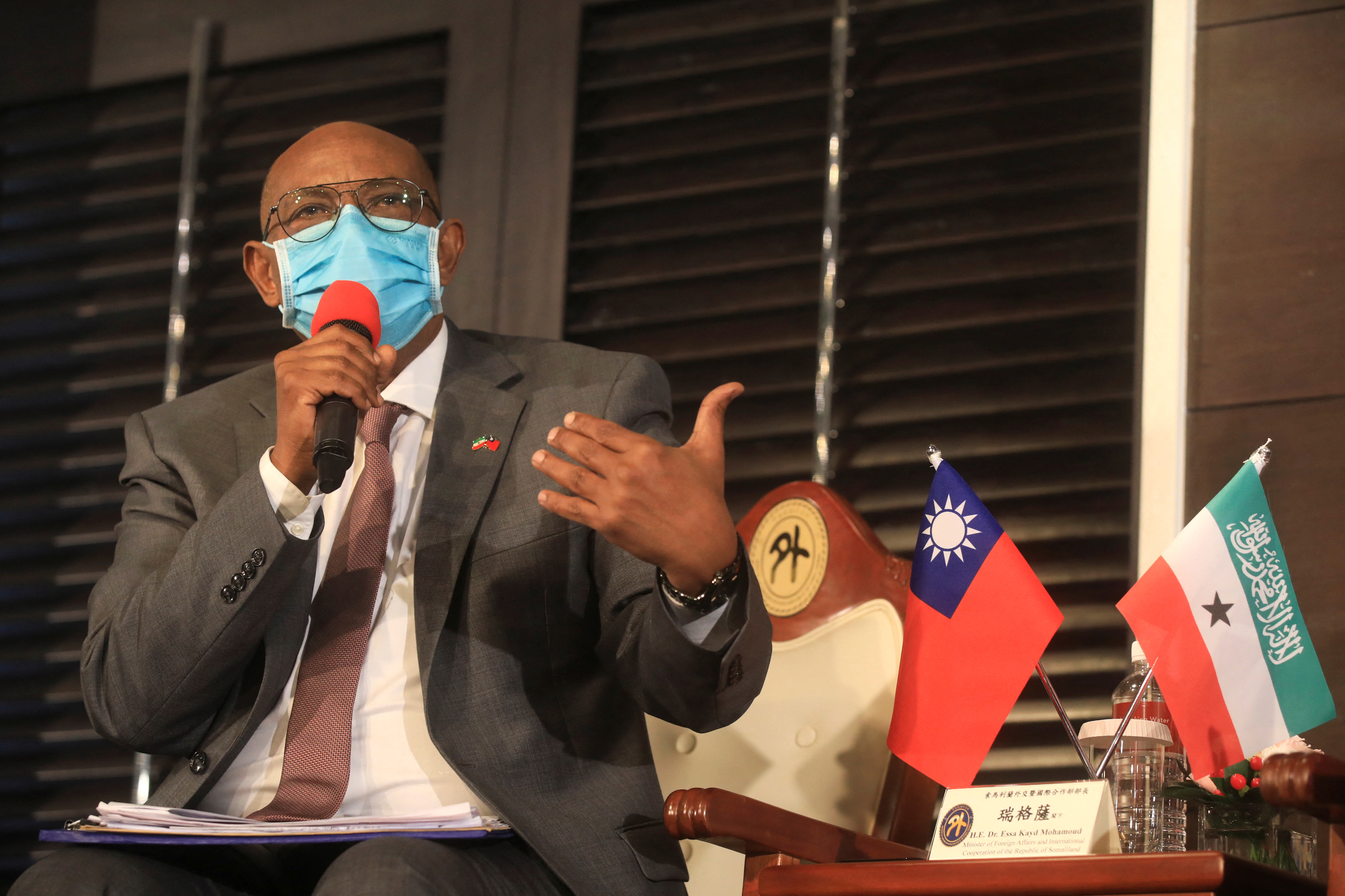Somaliland's Foreign Minister Essa Kayd Mohamoud speaks during a news conference in Taipei, Taiwan, February 11, 2022. REUTERS/I-Hwa Cheng