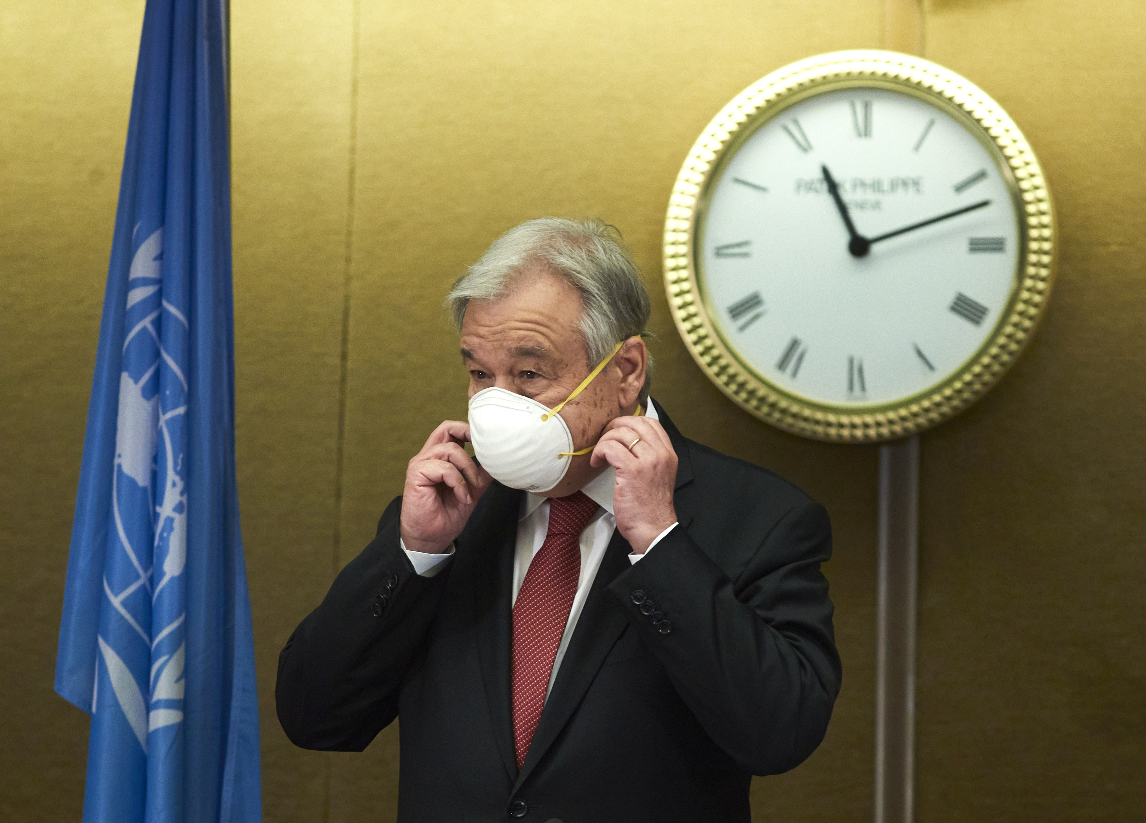 U.N. Secretary-General Antonio Guterres attends a news conference after a 5+1 Meeting on Cyprus at the United Nations in Geneva, Switzerland April 29, 2021. REUTERS/Denis Balibouse
