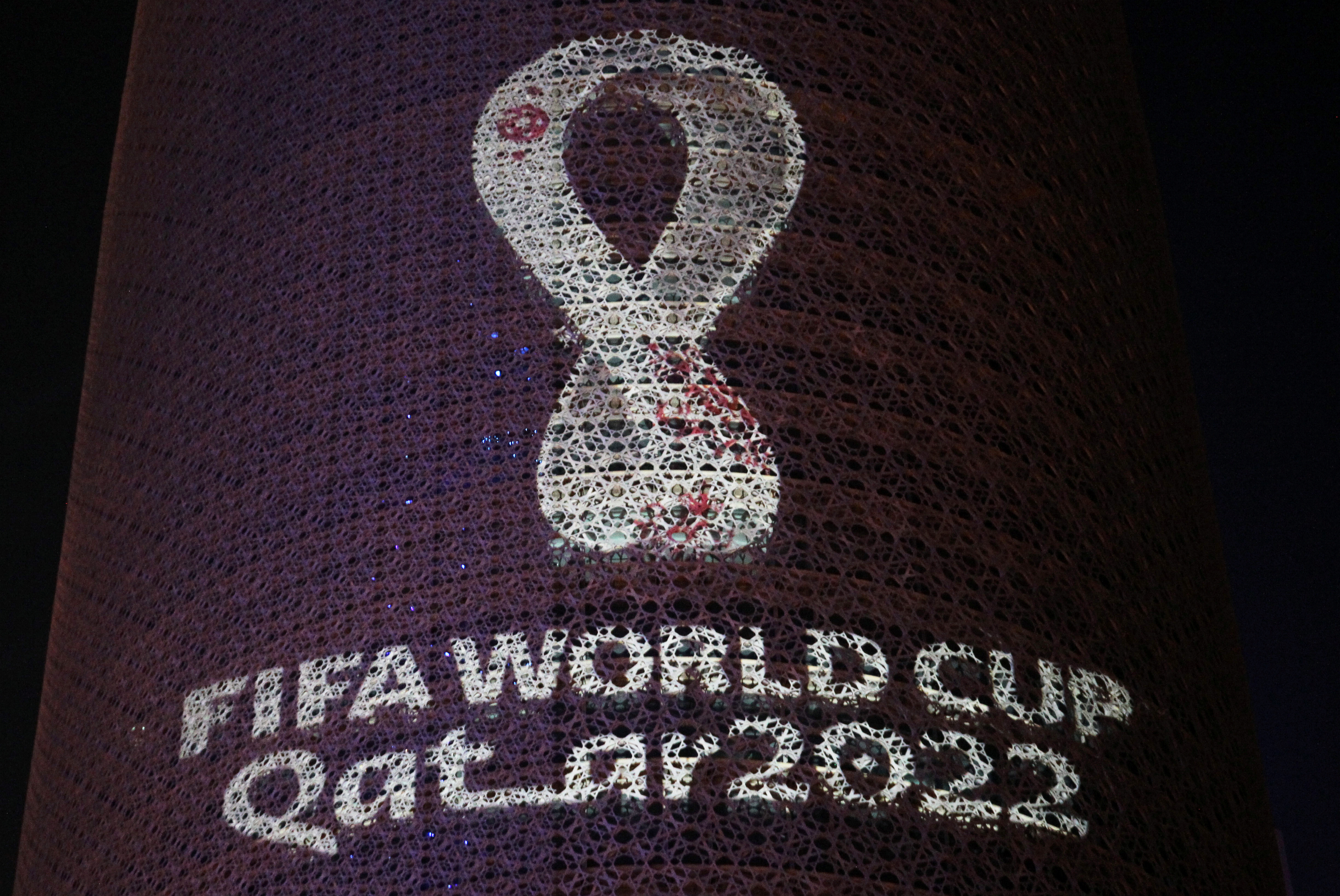 The tournament's official logo for the 2022 Qatar World Cup is seen on the Doha Tower, in Doha, Qatar, September 3, 2019. REUTERS/Naseem Zeitoun
