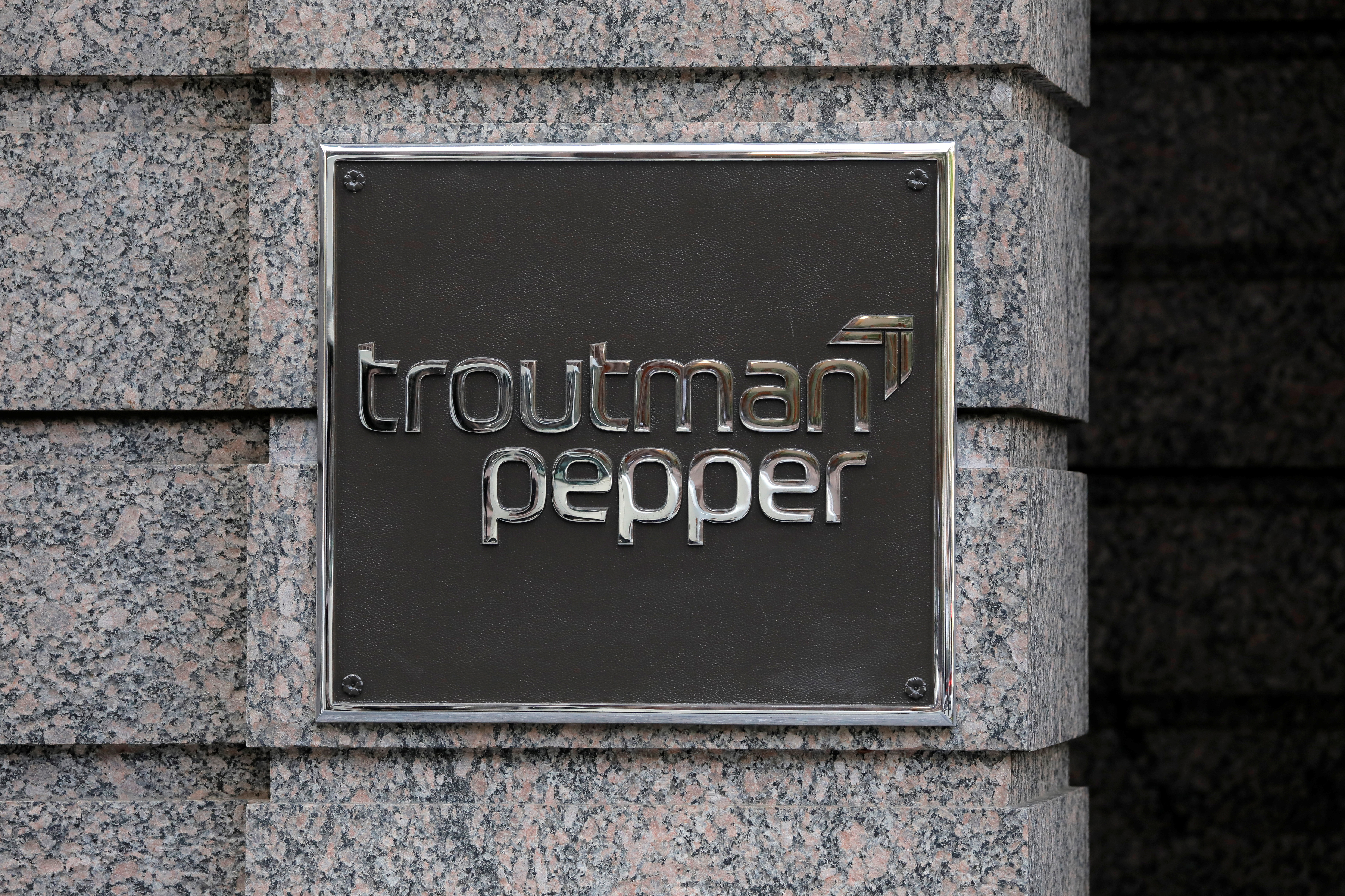 The logo of law firm Troutman Pepper is seen at their legal offices in Philadelphia, Pennsylvania