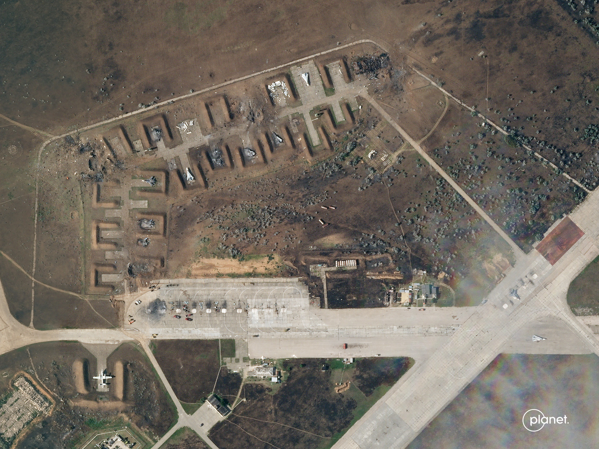A satellite image shows destroyed Saky air base in Crimea