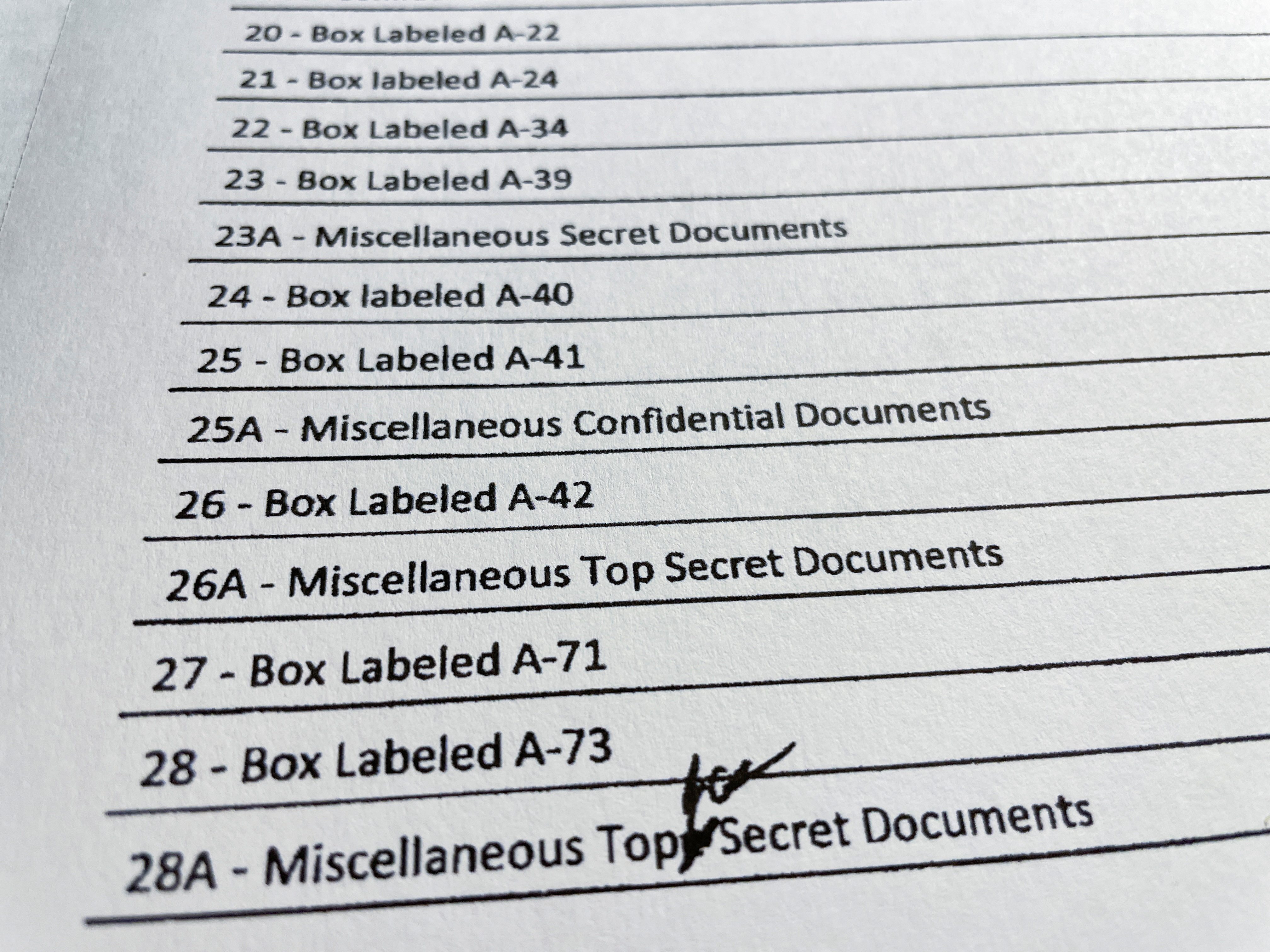 Itemized list of property seized the FBI during search of former U.S. President Donald Trump's Mar-a-Lago estate is seen after being released by U.S. federal court in Florida