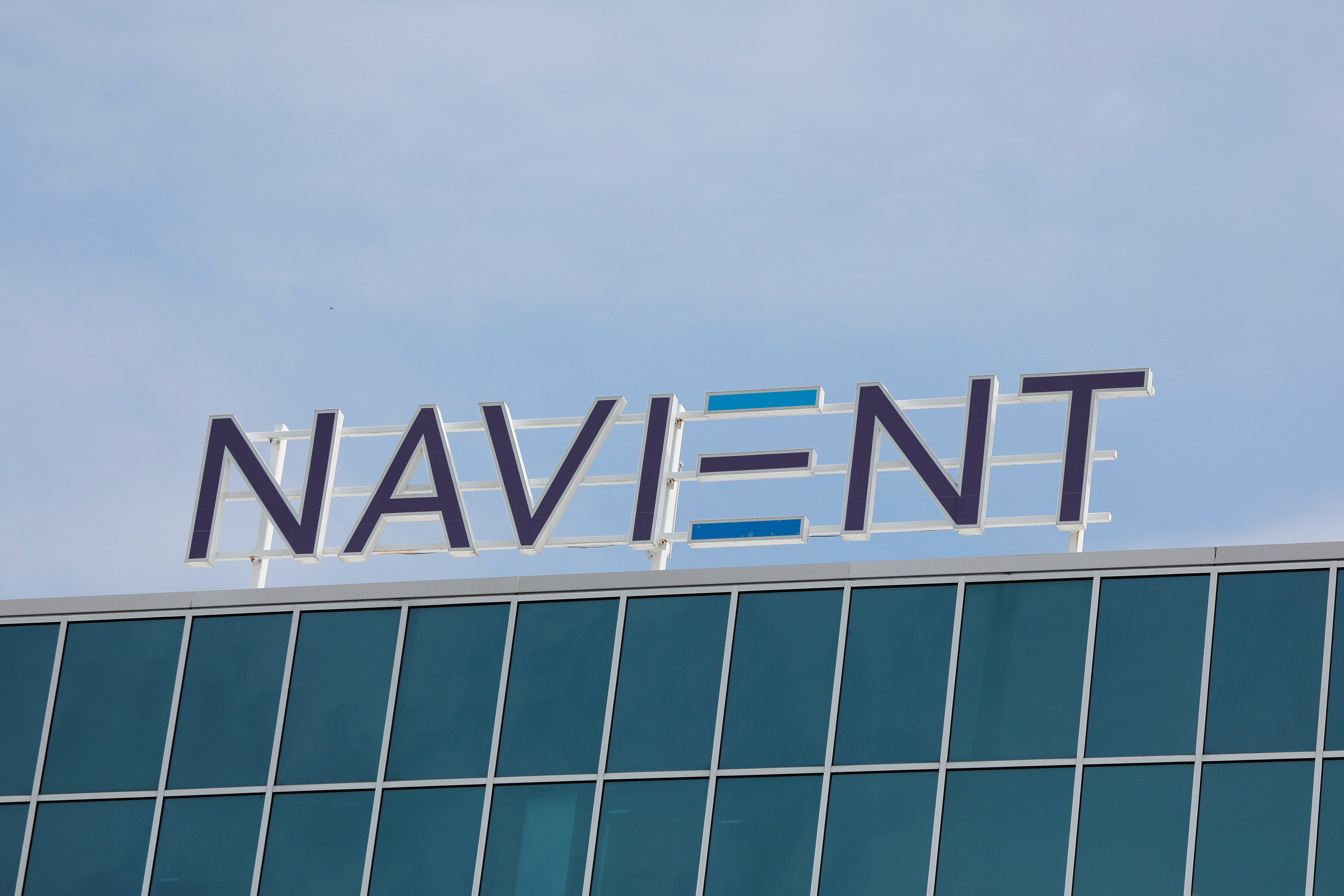 Signage is seen on the offices of Navient in Wilmington, Delaware