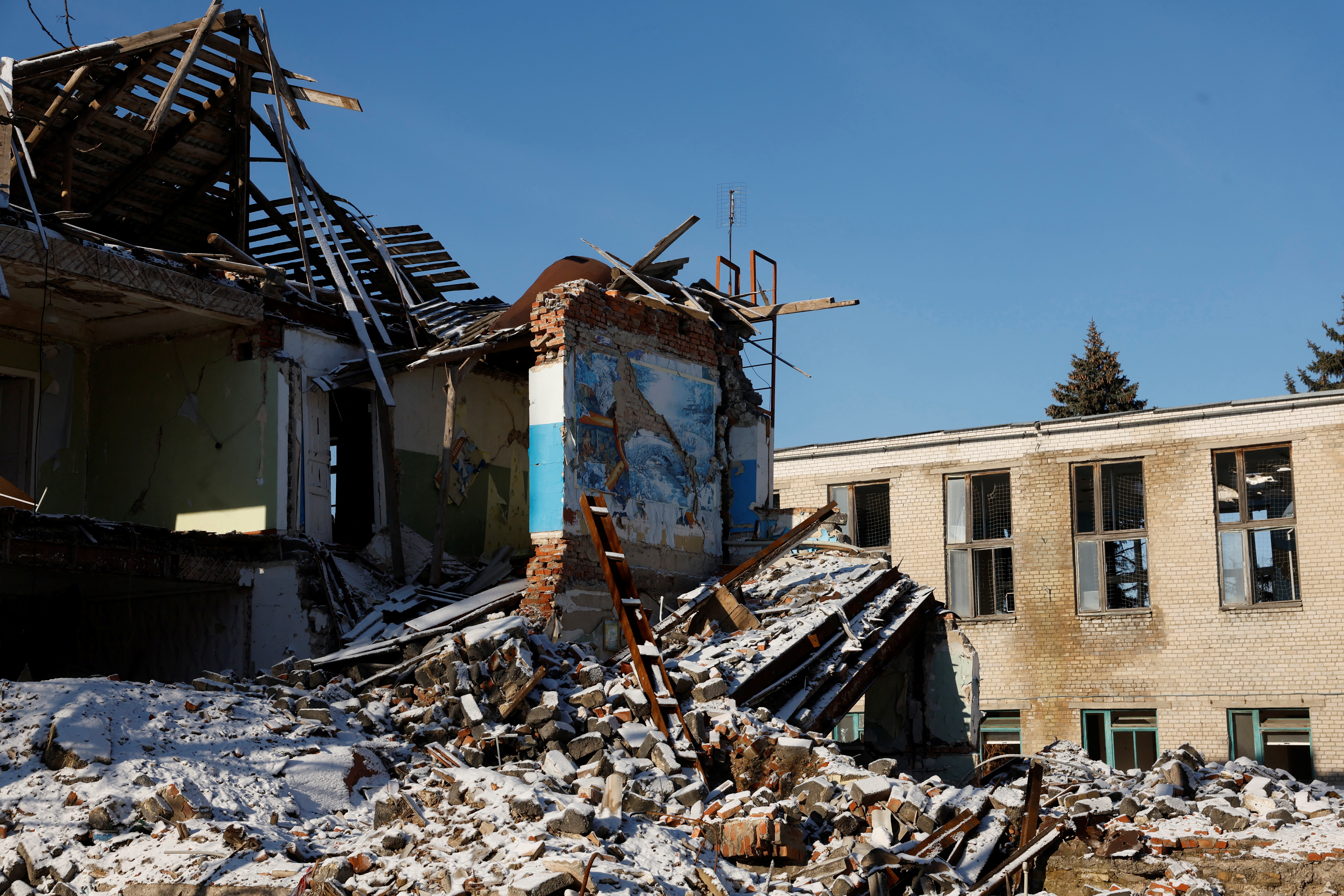 General view of damage, in Siversk Soledar