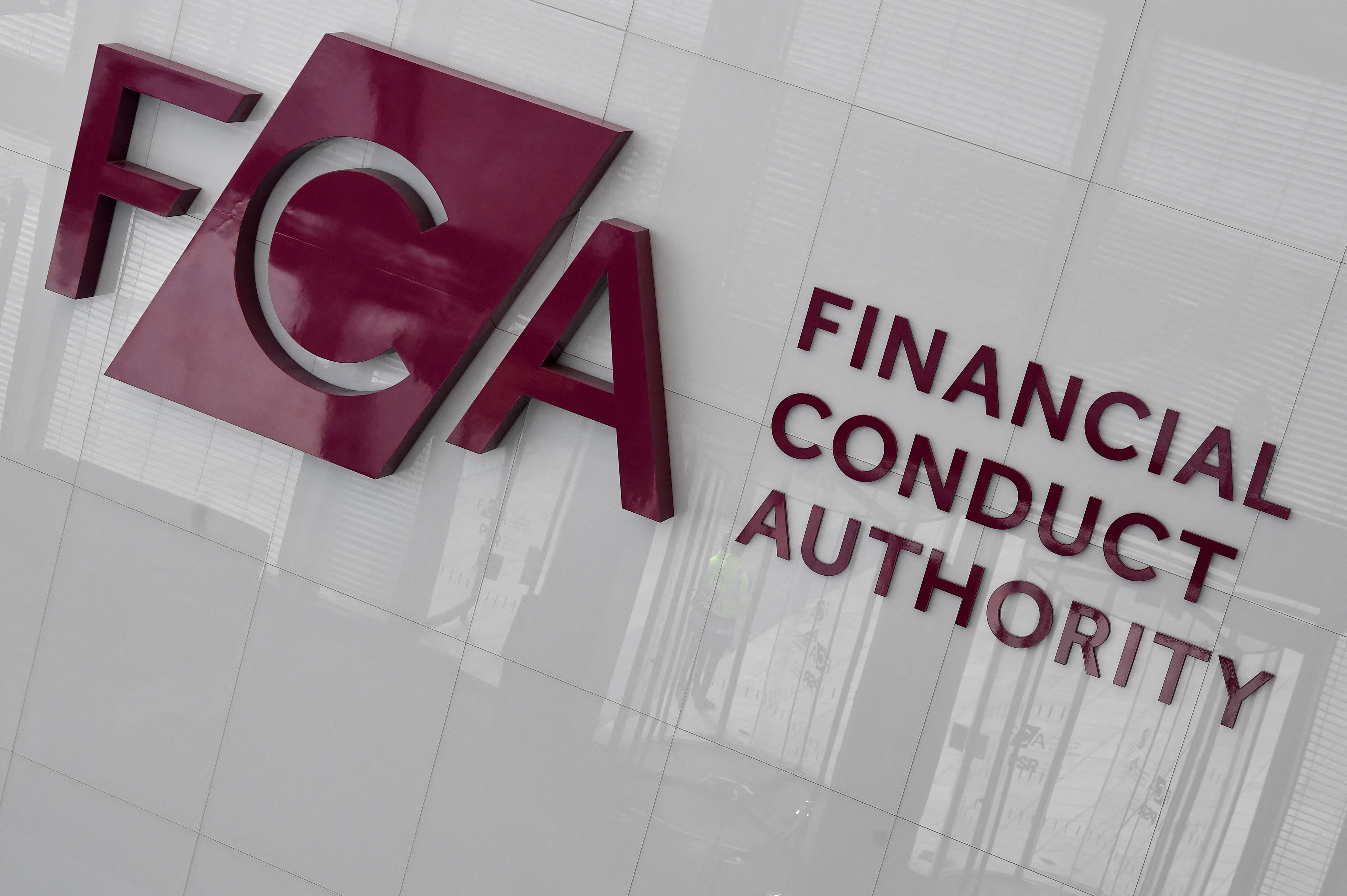 FCA logo is seen at their head offices in London