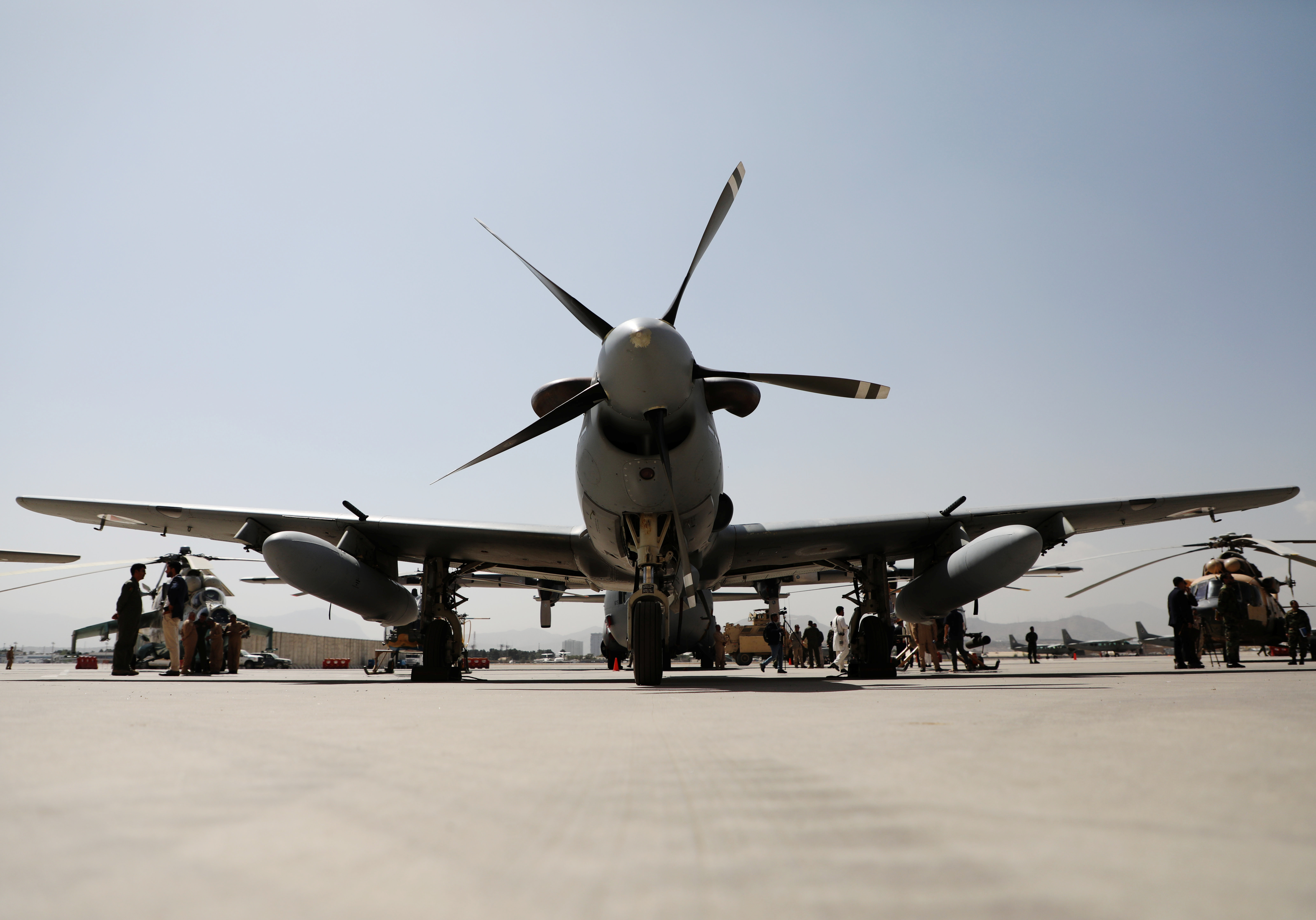 An A-29 Super Tucano aircraft, is seen displayed during a handover ceremony of A-29 Super Tucano planes from U.S. to the Afghan forces, in Kabul, Afghanistan