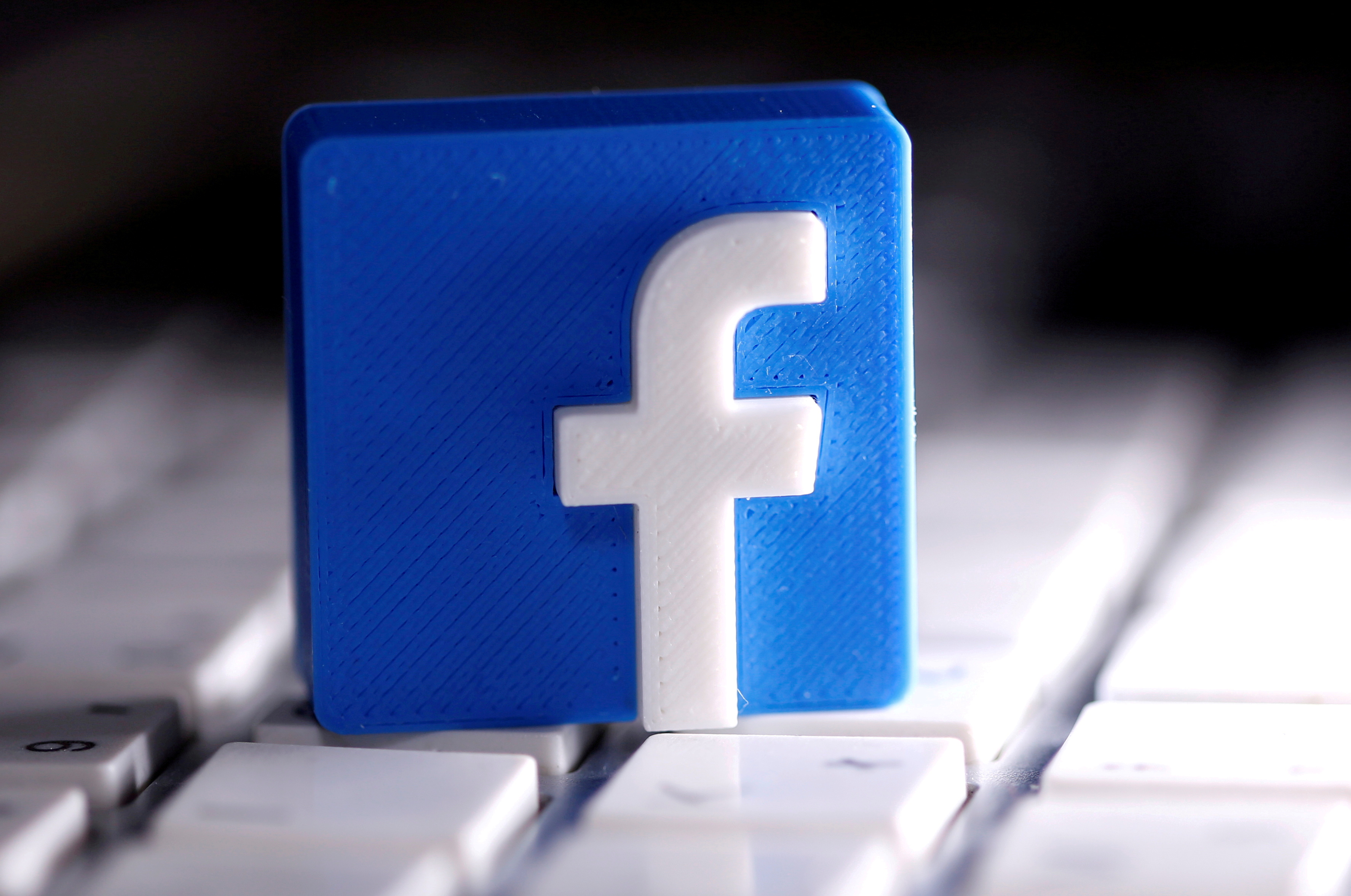 A 3D-printed Facebook logo is seen placed on a keyboard in this illustration taken March 25, 2020. REUTERS/Dado Ruvic/Illustration/File Photo