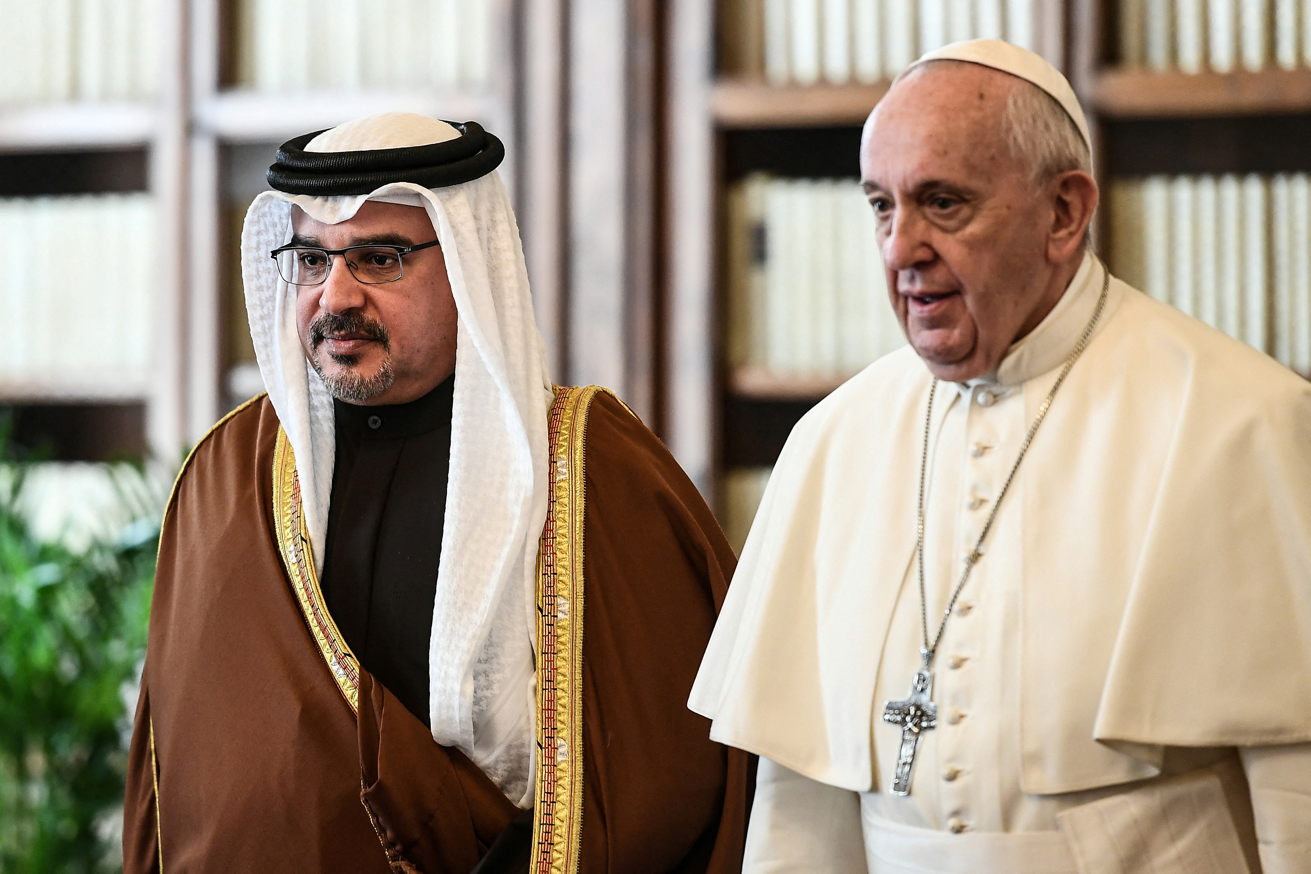 Pope Francis meets with Bahrain's Crown Prince Salman bin Hamad bin Isa al-Khalifa during a private audience at the Vatican