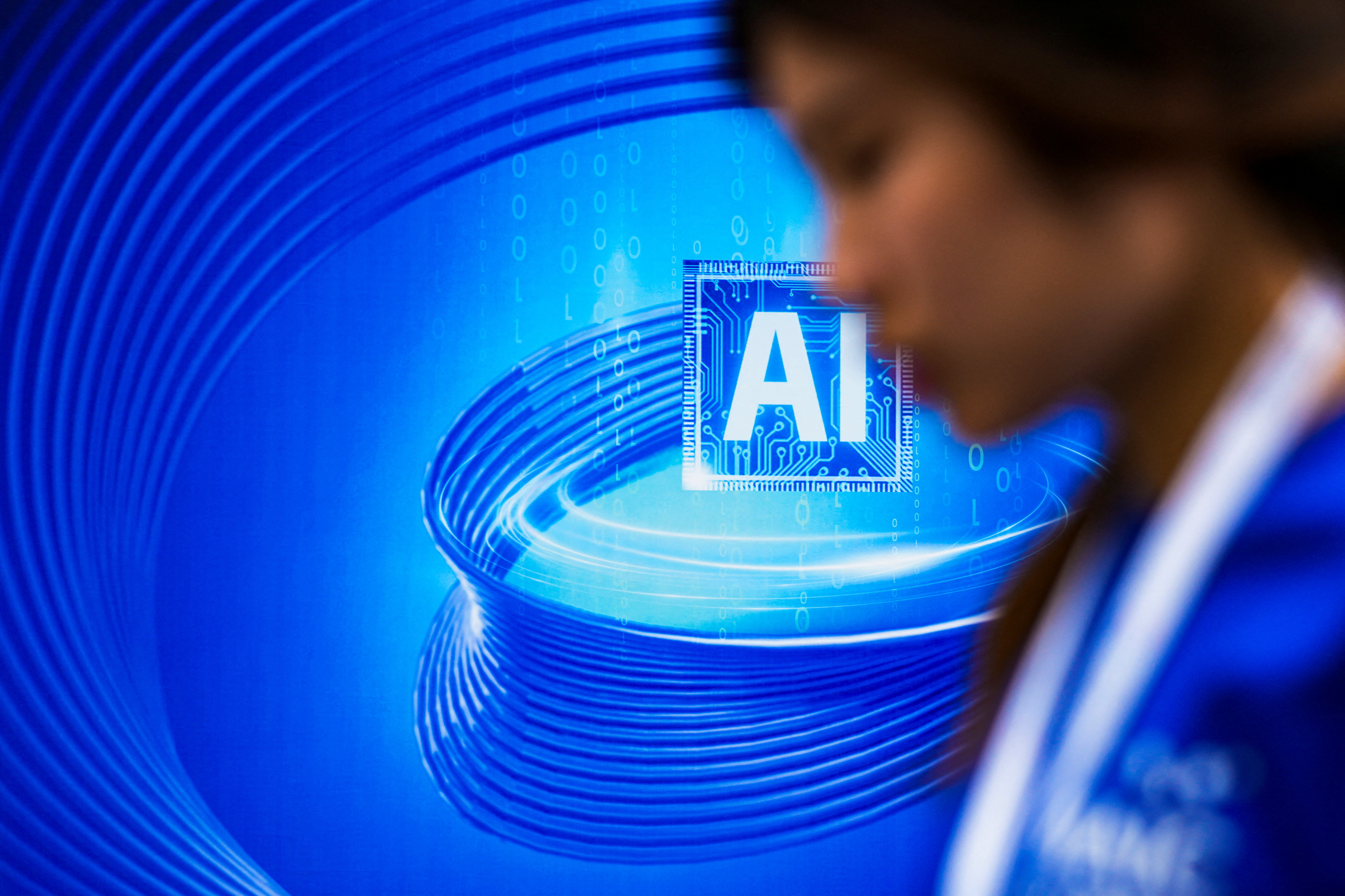 An AI (Artificial Intelligence) sign is seen at the World Artificial Intelligence Conference (WAIC) in Shanghai