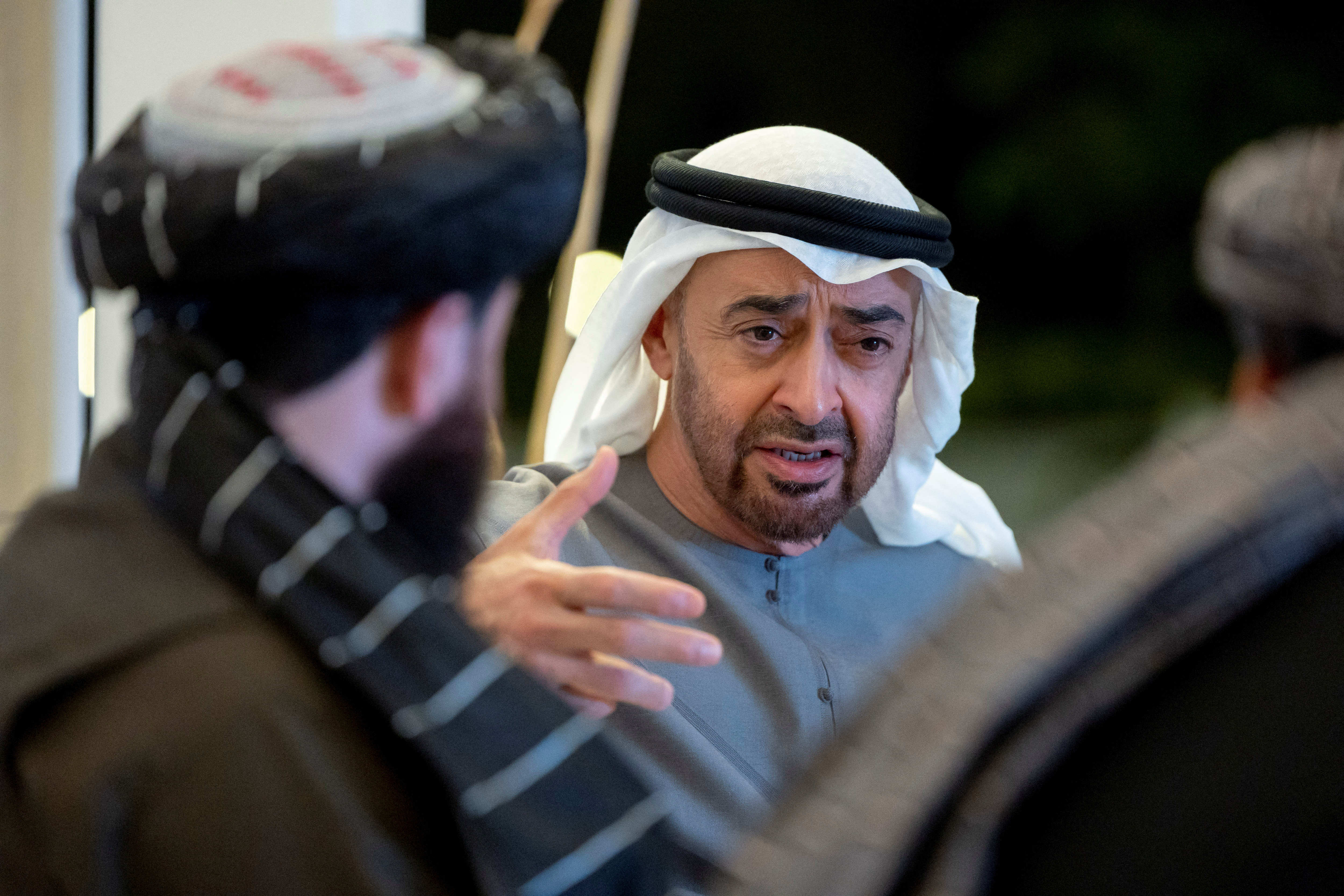 President of the UAE Sheikh Mohamed bin Zayed Al Nahyan meets with Afghanistan's Acting Defence Minister Mullah Mohammad Yaqoob at Al-Shati Palace in Abu Dhabi