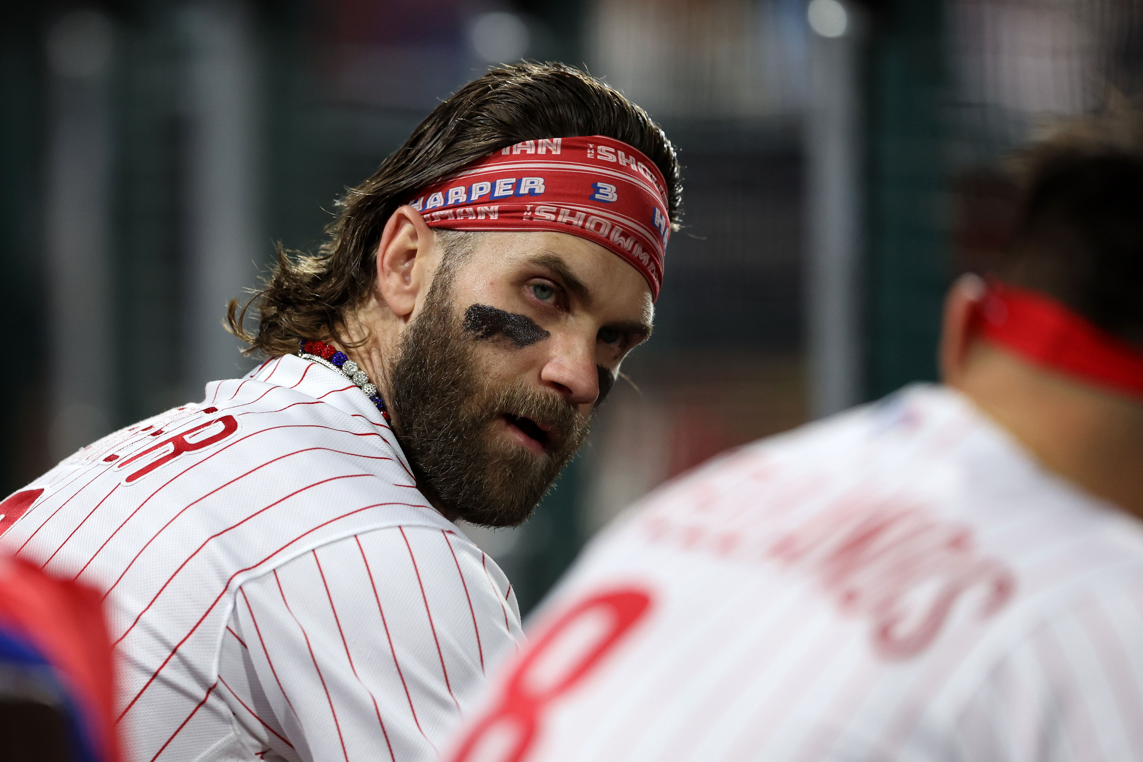 Detail view of the hair of Arizona Diamondbacks designated hitter