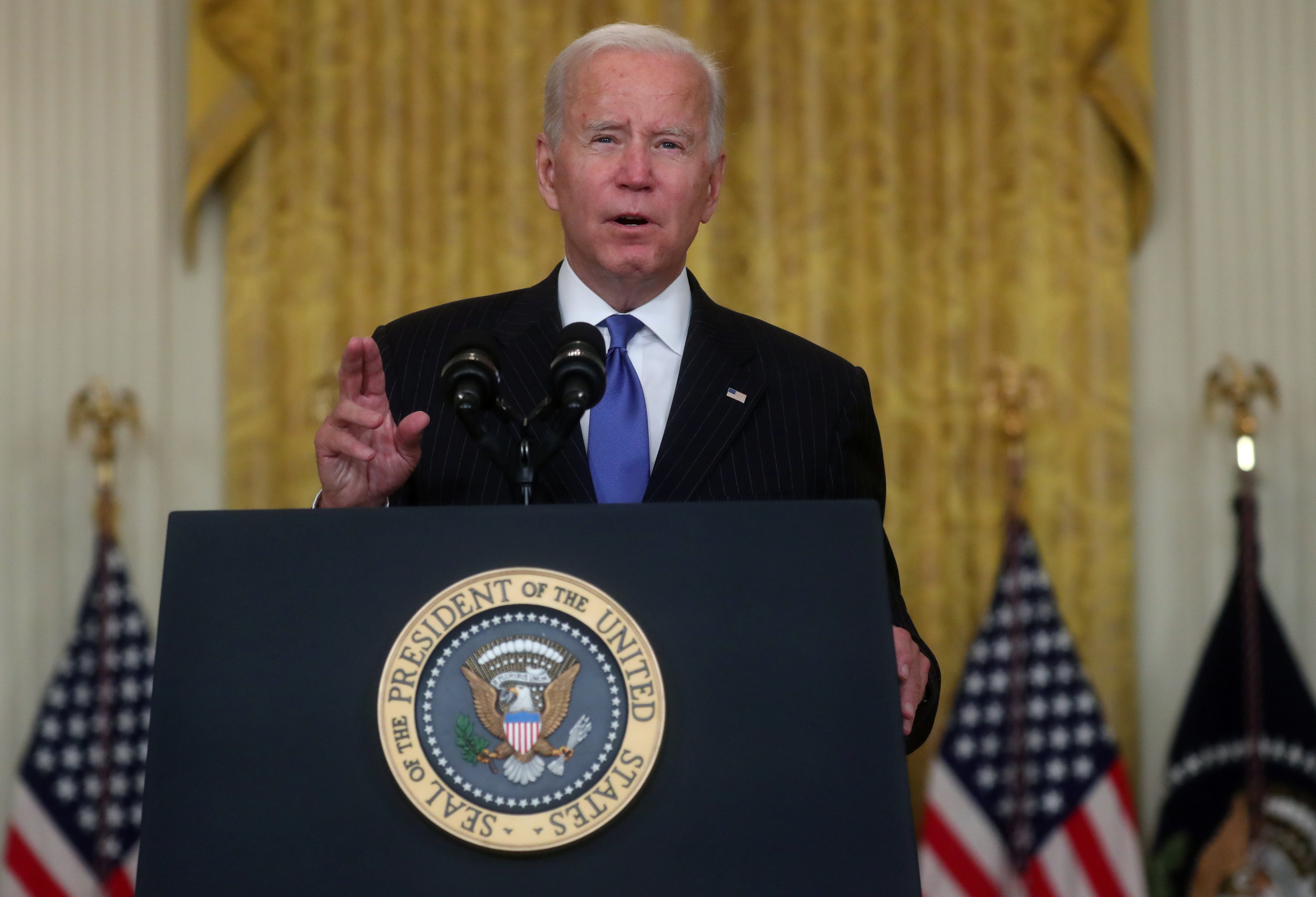 U.S. President Biden speaks about global transportation supply chain issues