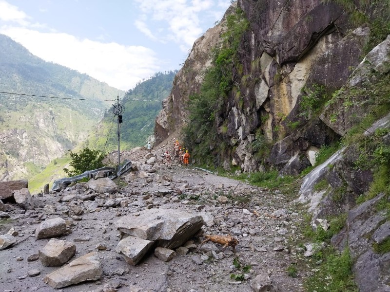 National Disaster Response Force search for survivors at the site of a landslide in Kinnaur district