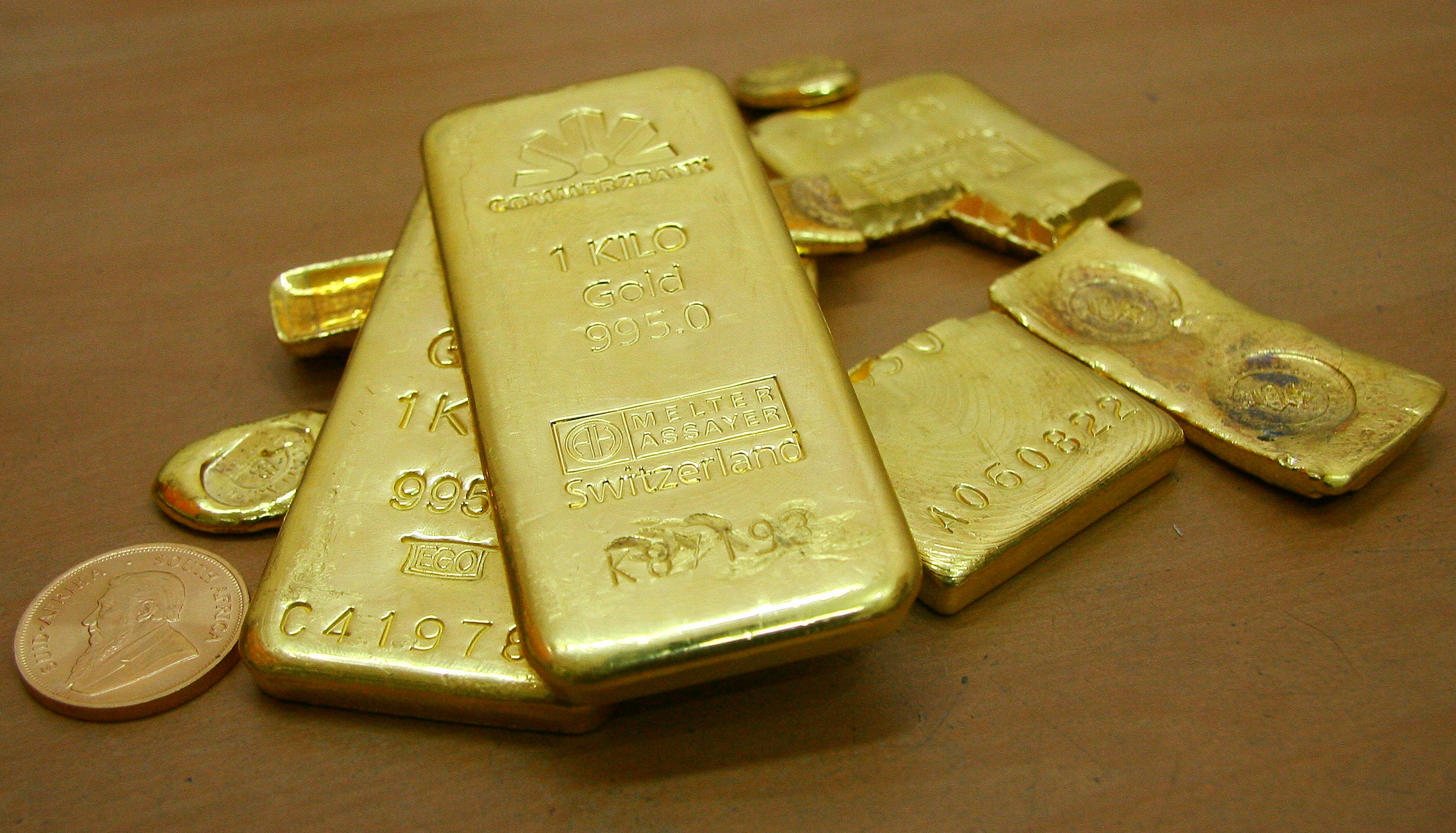 Gold bars are displayed at a gold jewelry shop in Chandigarh