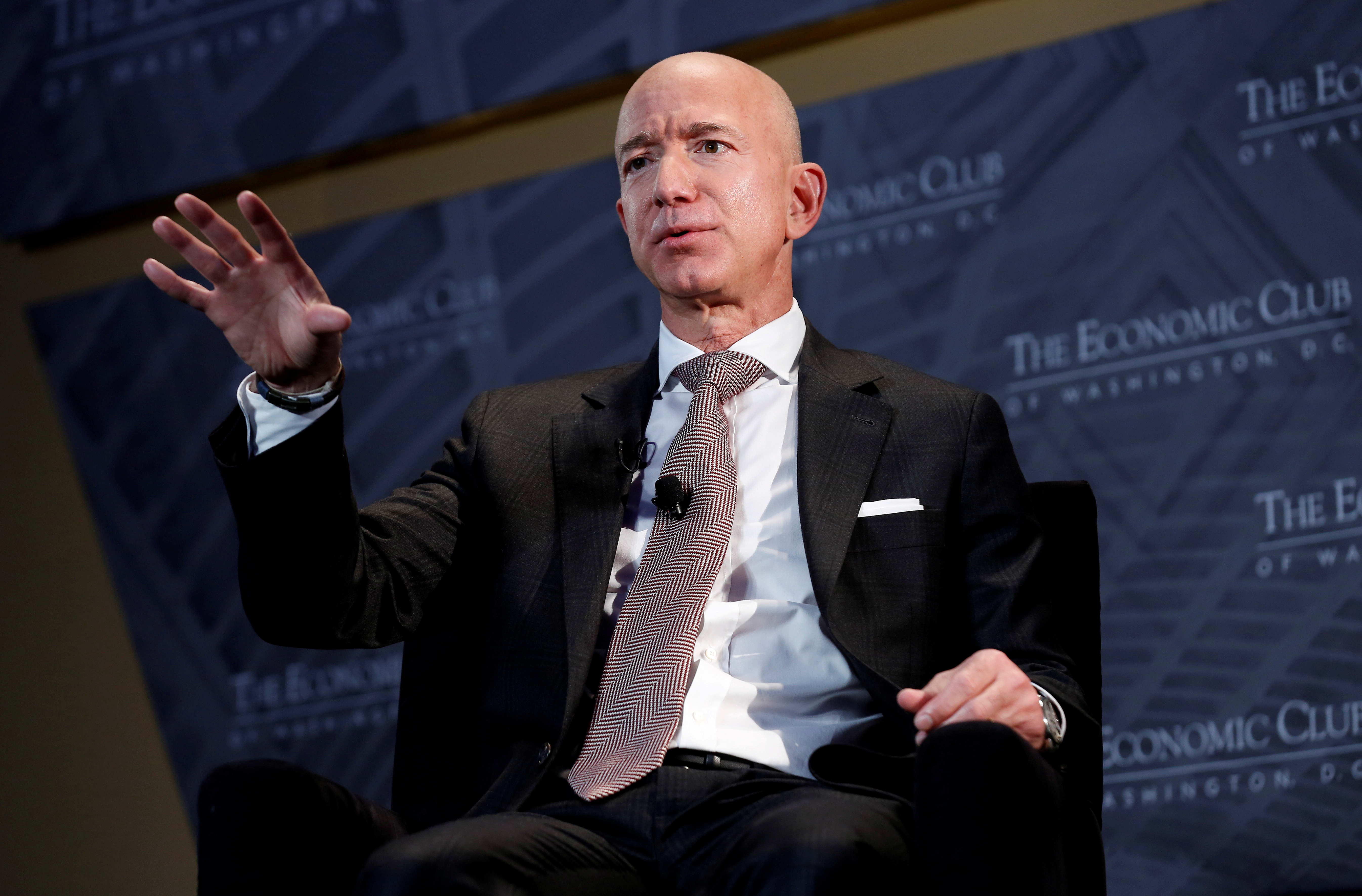 Jeff Bezos, president and CEO of Amazon and owner of The Washington Post, speaks at the Economic Club of Washington DC's 