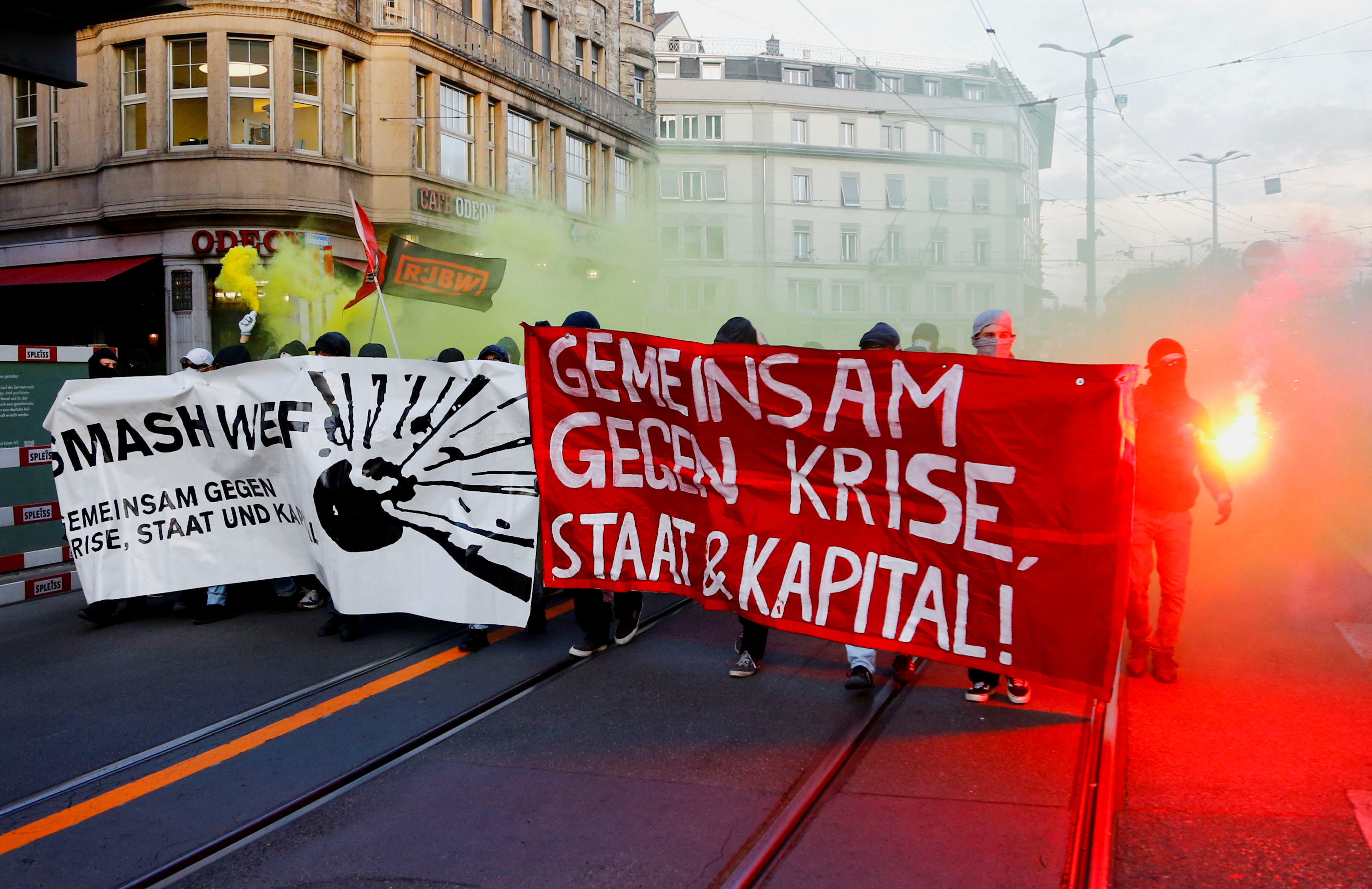 Demonstration against the upcoming World Economic Forum (WEF) in Zurich