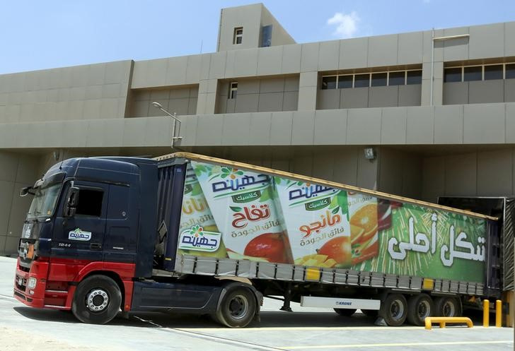 A truck of Juhayna transports products of juice and milk from a factory in Cairo, Egypt