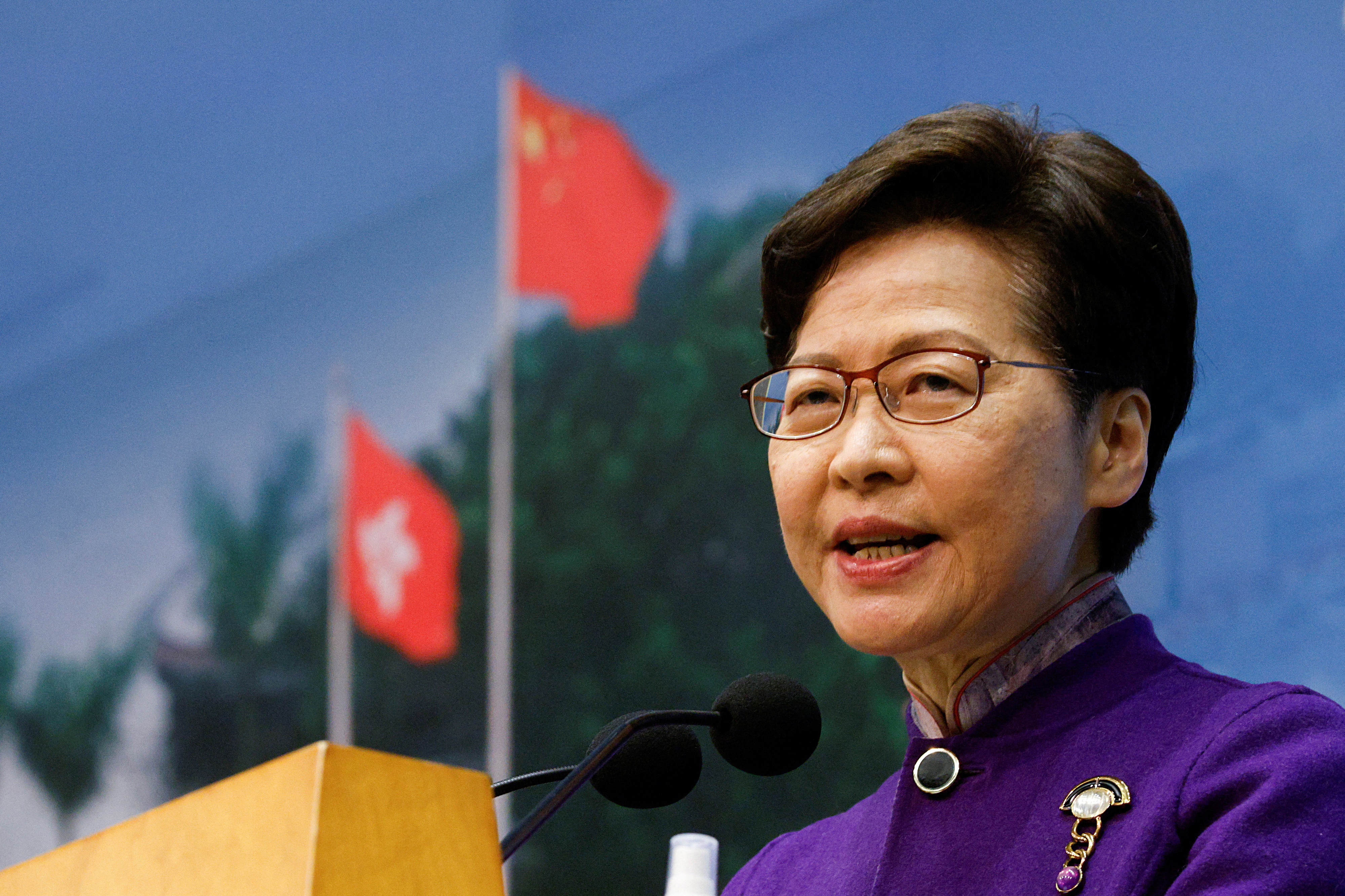 Hong Kong Chief Executive Carrie Lam speaks during a news conference after the Legislative Council election in Hong Kong