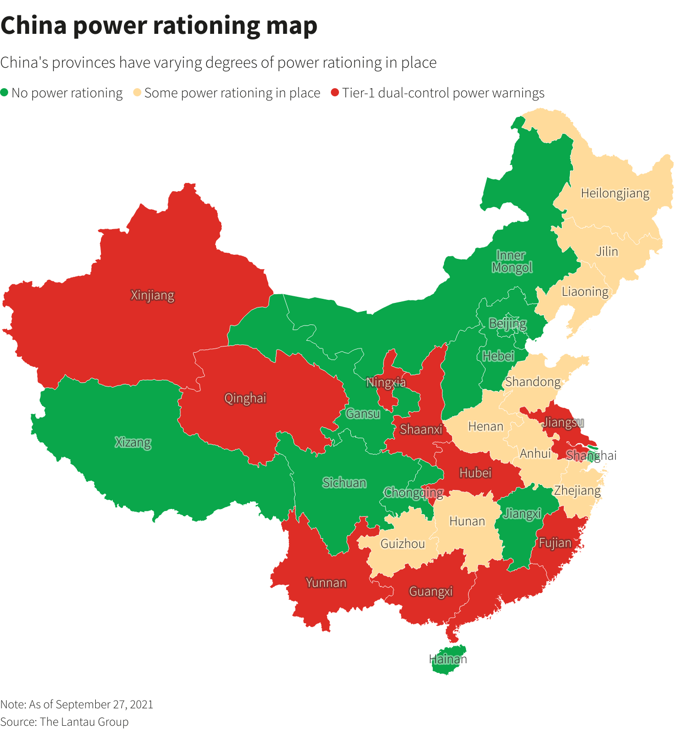 China power rationing map