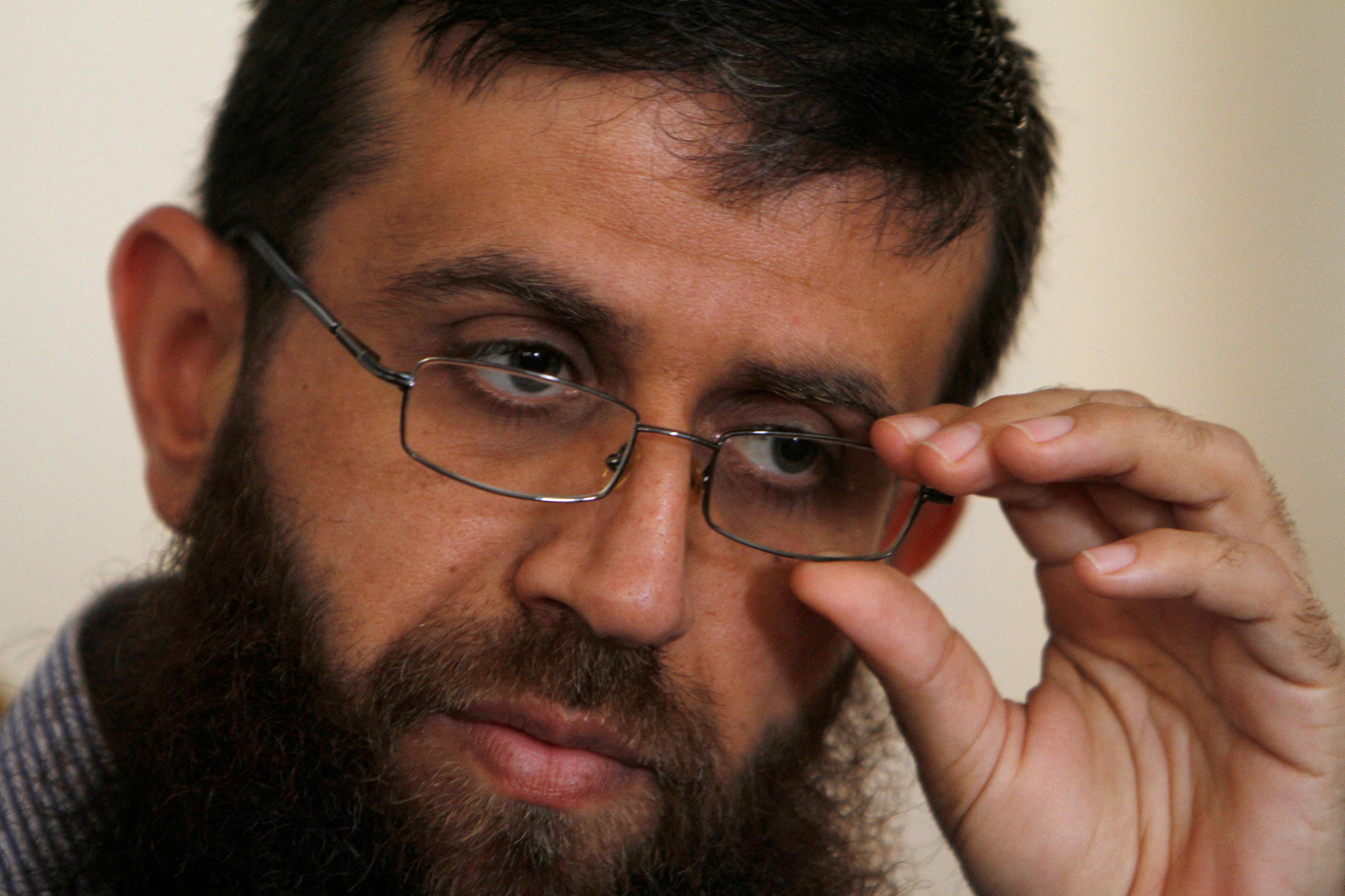 Khader Adnan, a leader of Islamic Jihad and survivor of a 66-day jail fast, speaks from a Jenin refugee camp in the West Bank city of Jenin