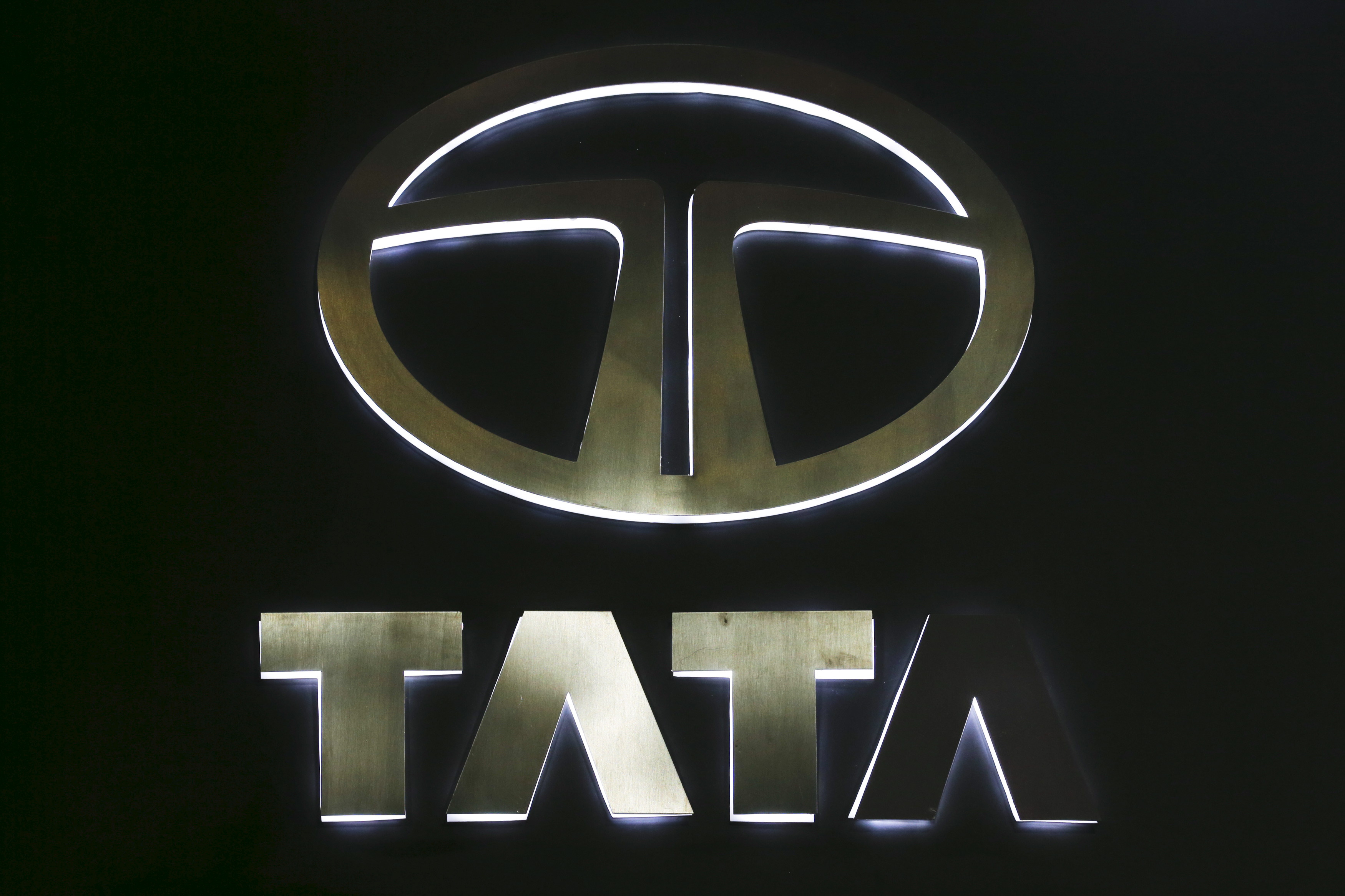 The logo of Tata Motors is pictured at at the 37th Bangkok International Motor Show in Bangkok