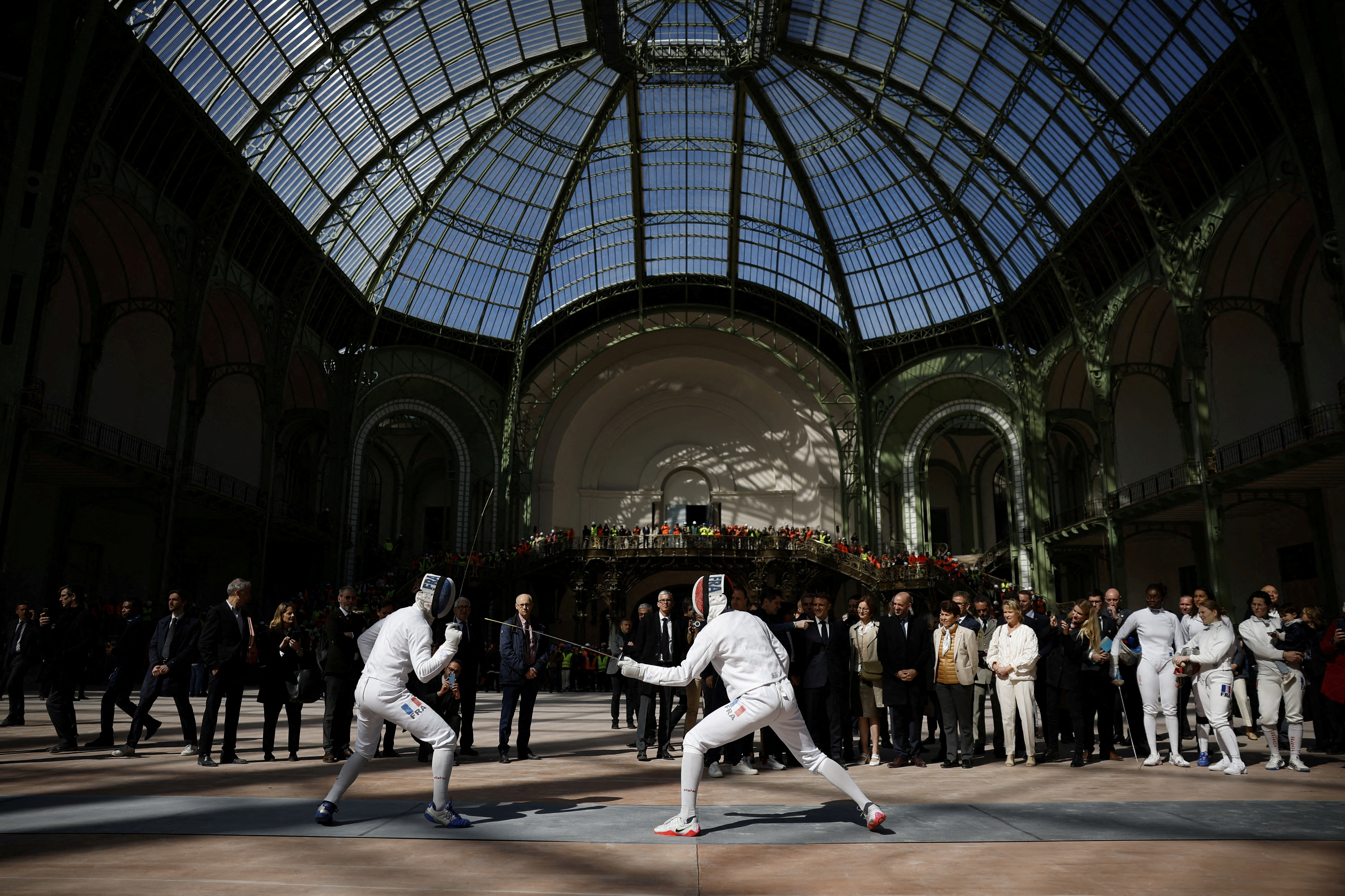 French President Macron visits the Grand Palais venue for Paris 2024 Olympic Games